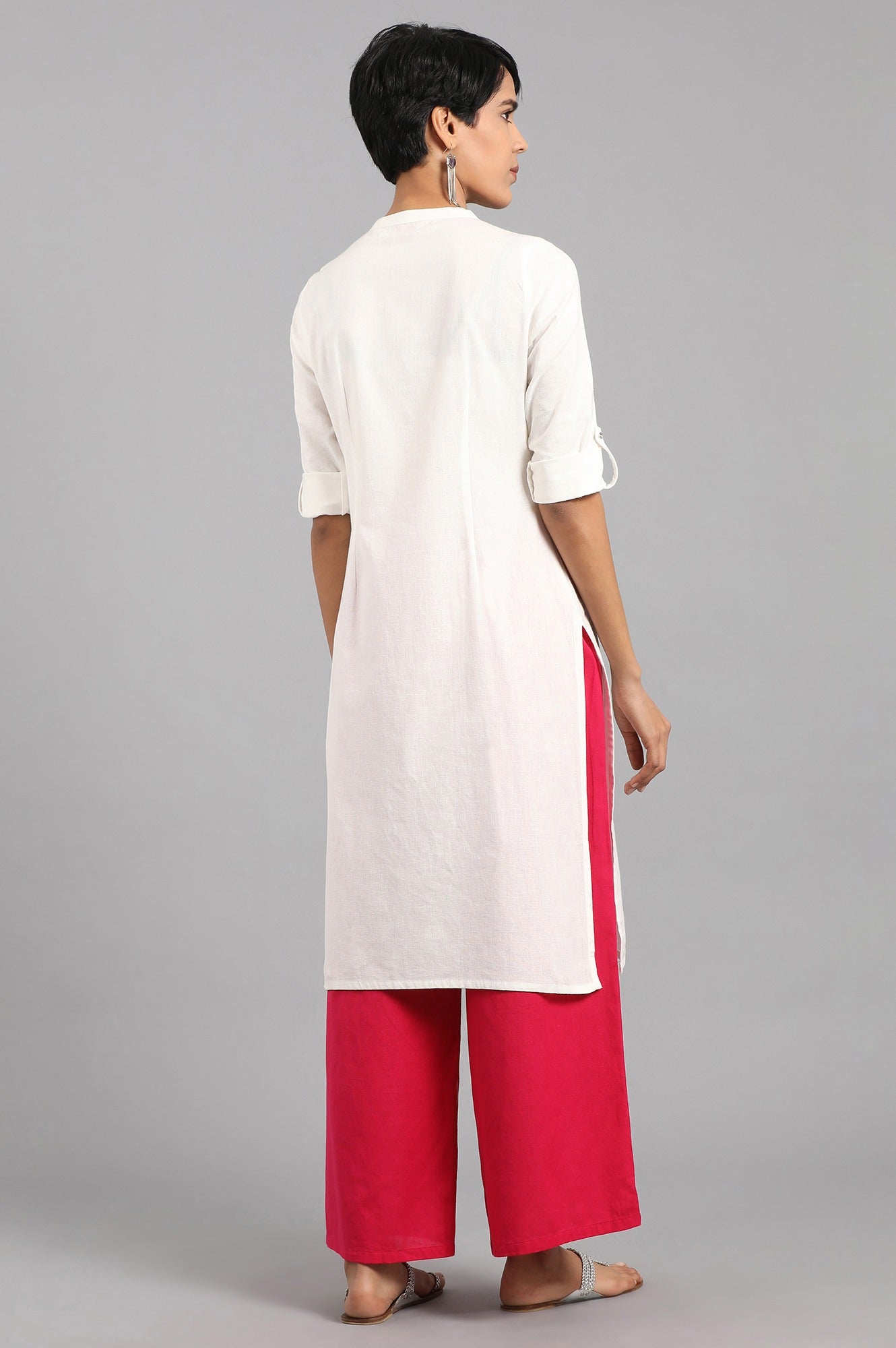 White Solid Straight Cotton Kurta