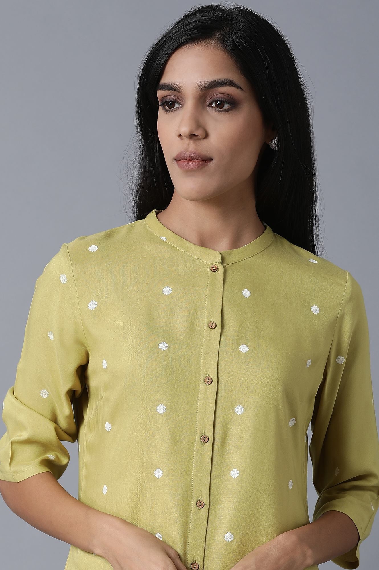 Light Green Polka Dots Lace Rayon Straight Kurta and Straight Pant Set