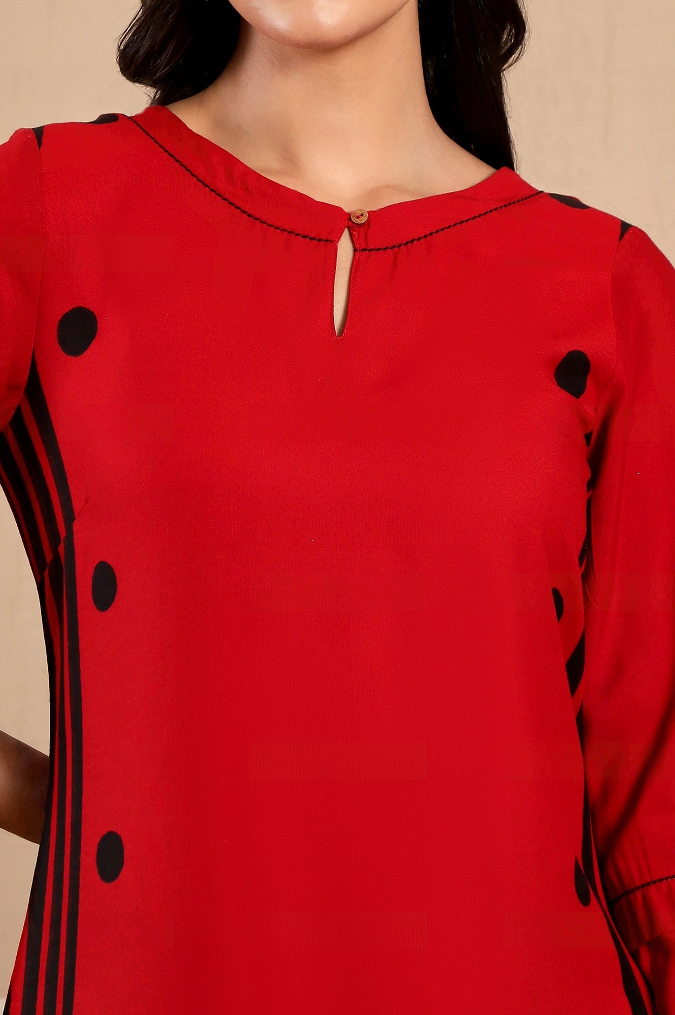 Red Geometric Printed Straight Kurta with Straight pant Set