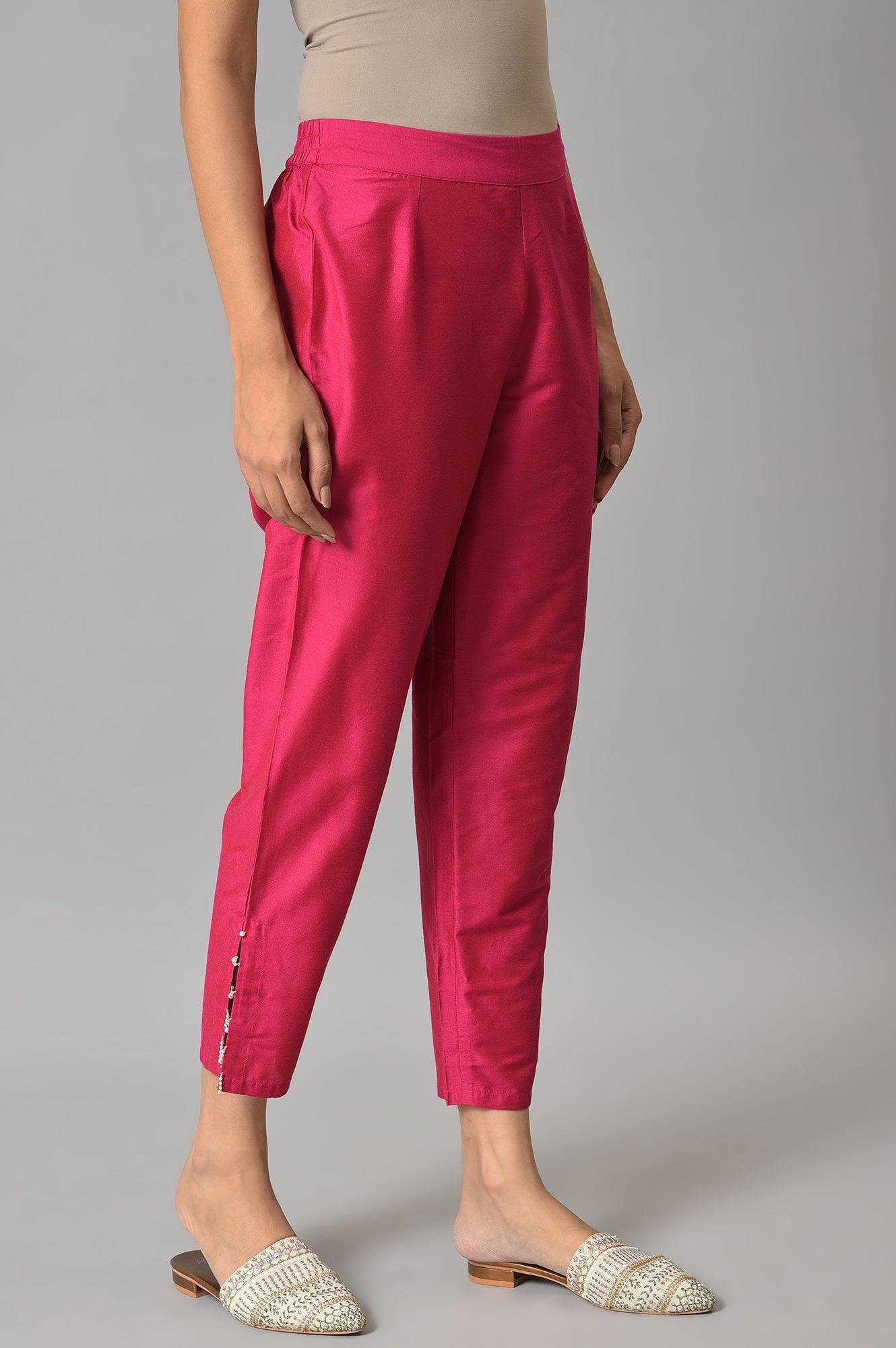 Light Pink Geometric Printed Sequins Shantung Straight Kurta and Slim Pant Set