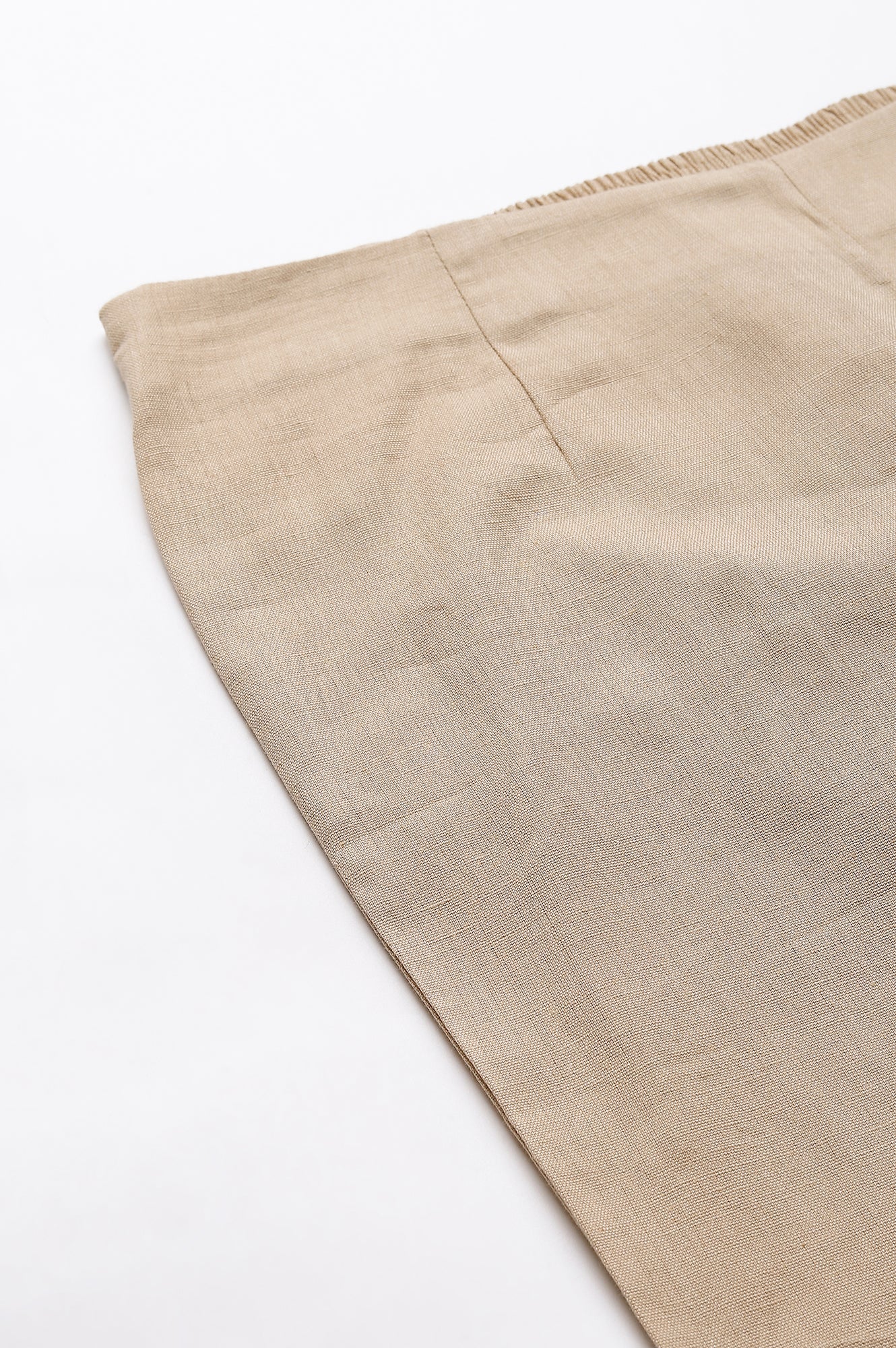 Beige Solid Slim Straight Leg Cotton Trouser