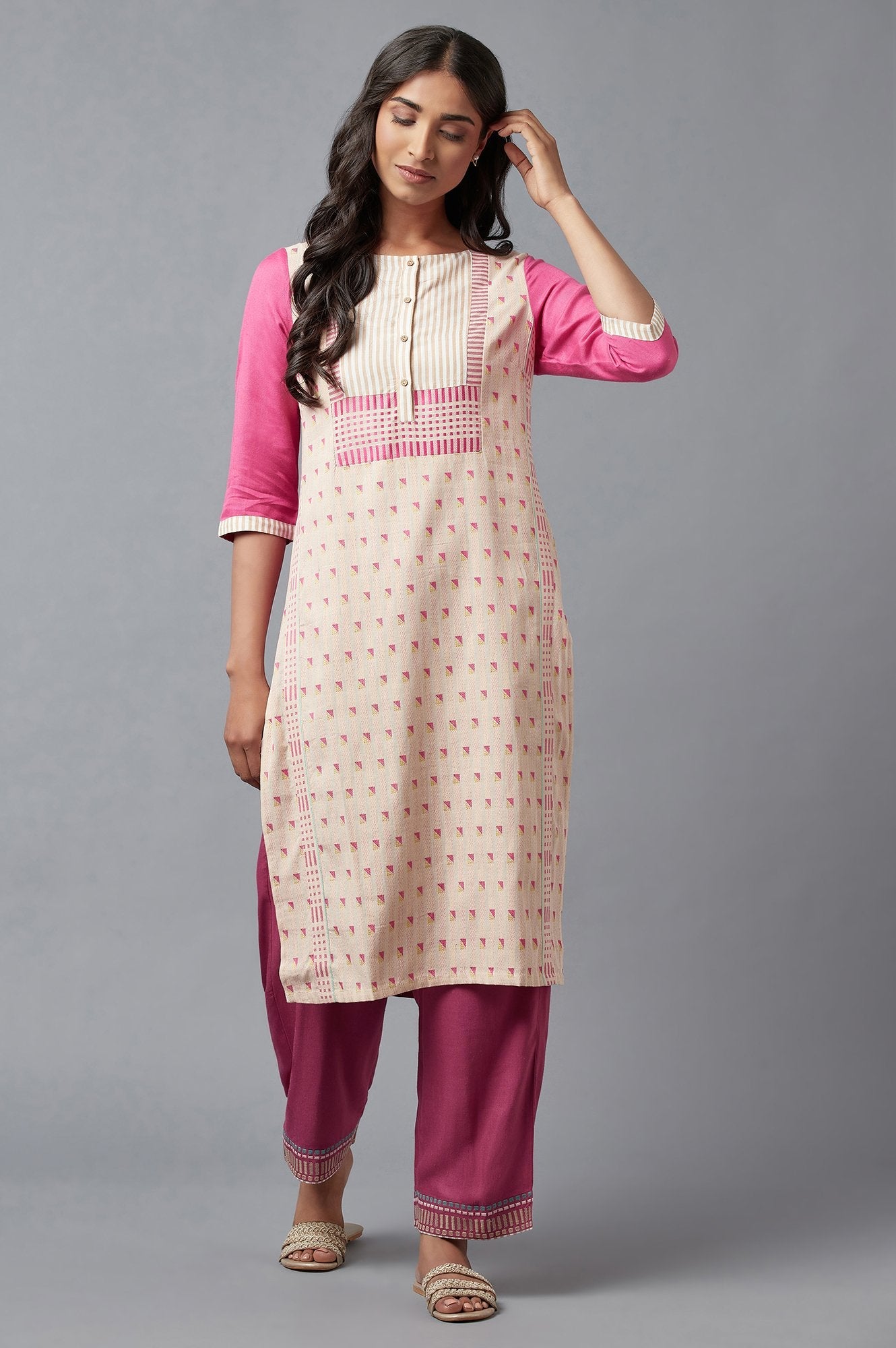 Yellow Floral Printed Rayon Flax A-Line Kurta with Slim Pant Set