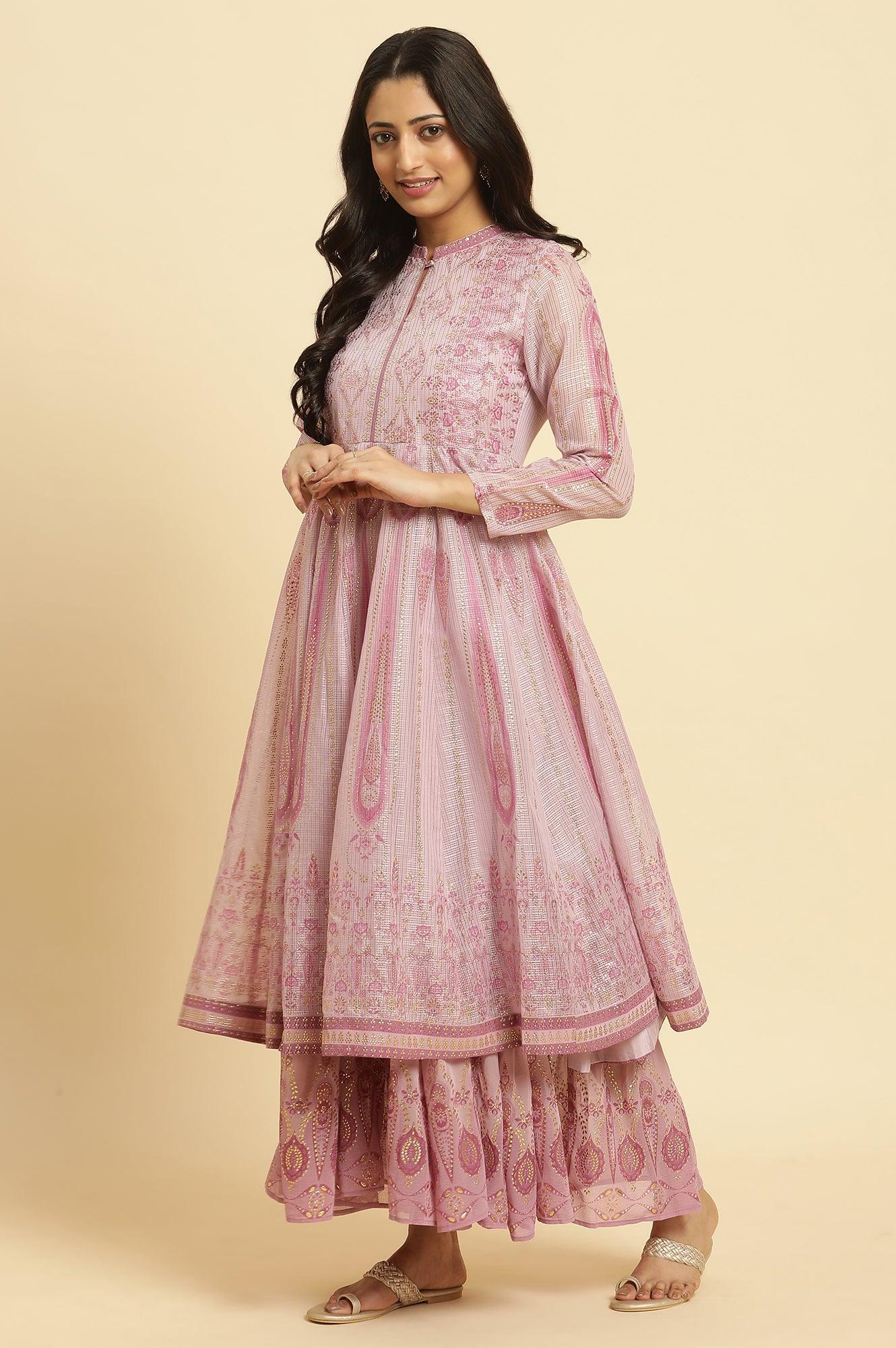 Soft Pink Panelled Layered Gown And Dupatta Set - wforwoman