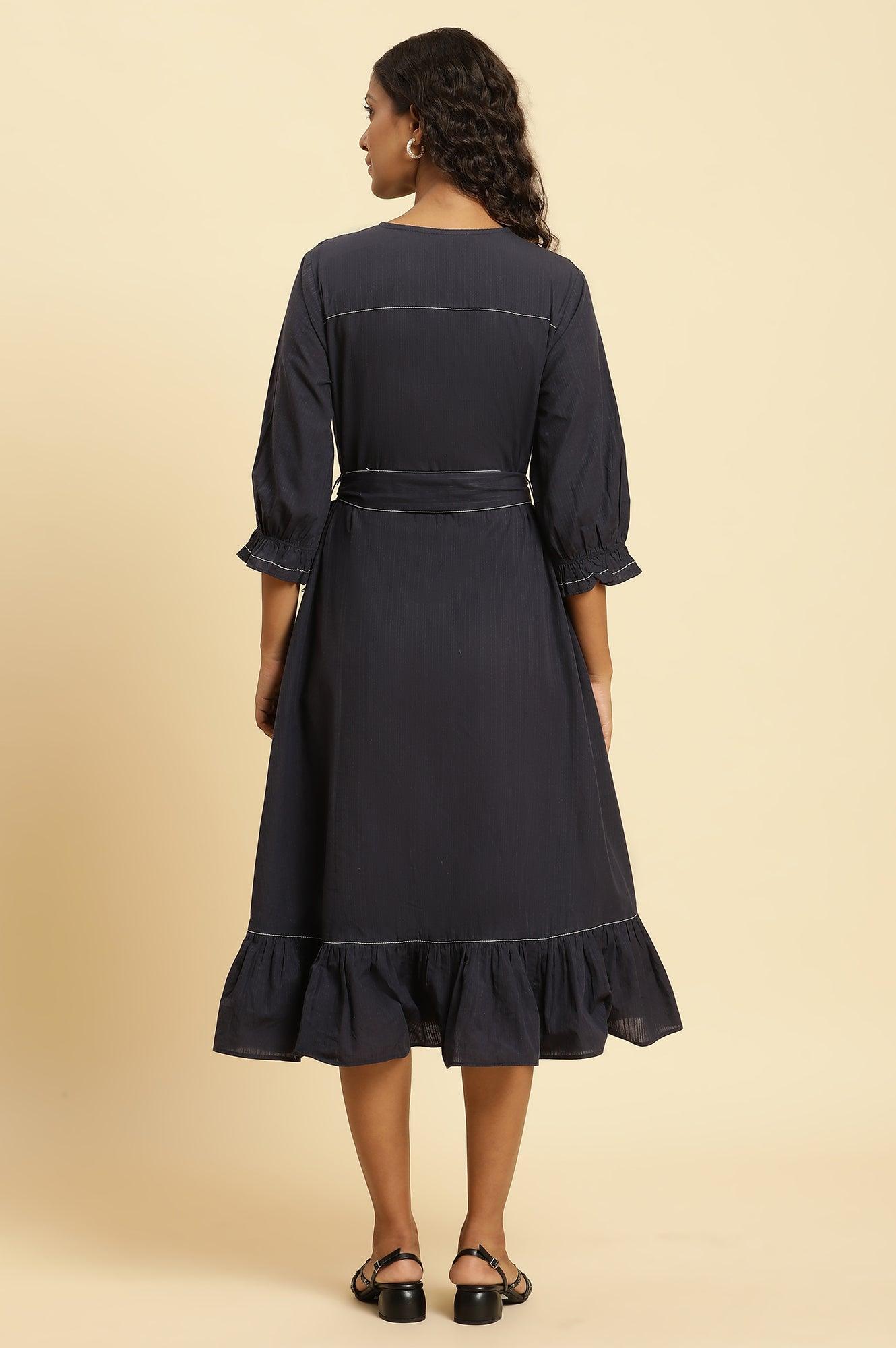 Blue Cut Work Embroidered Dress - wforwoman