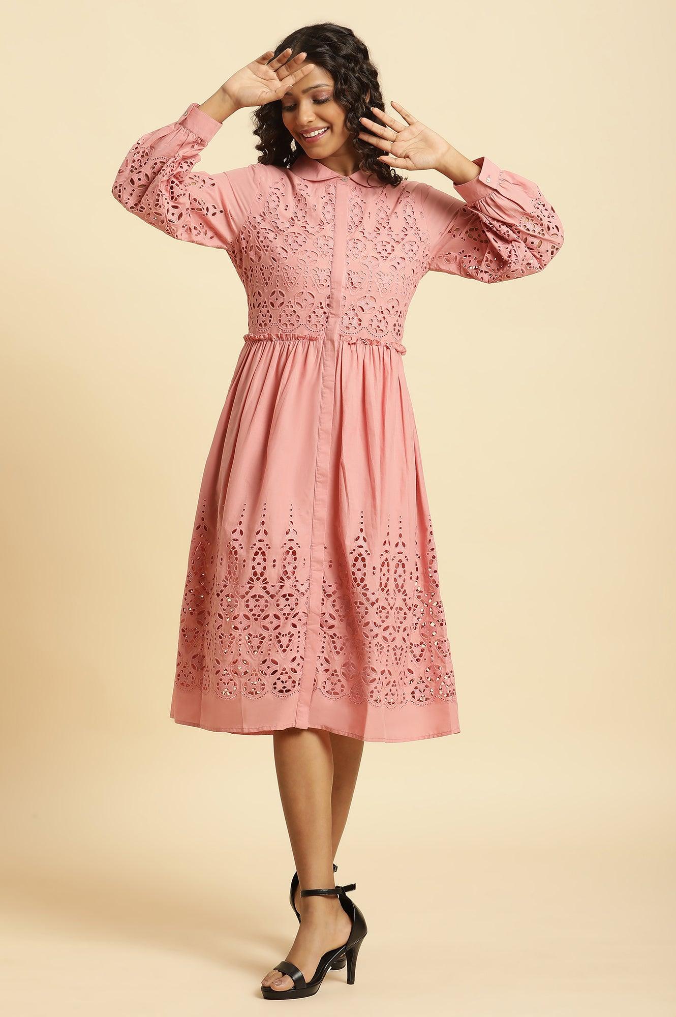 Pink Schiffli Western Shirt Dress - wforwoman