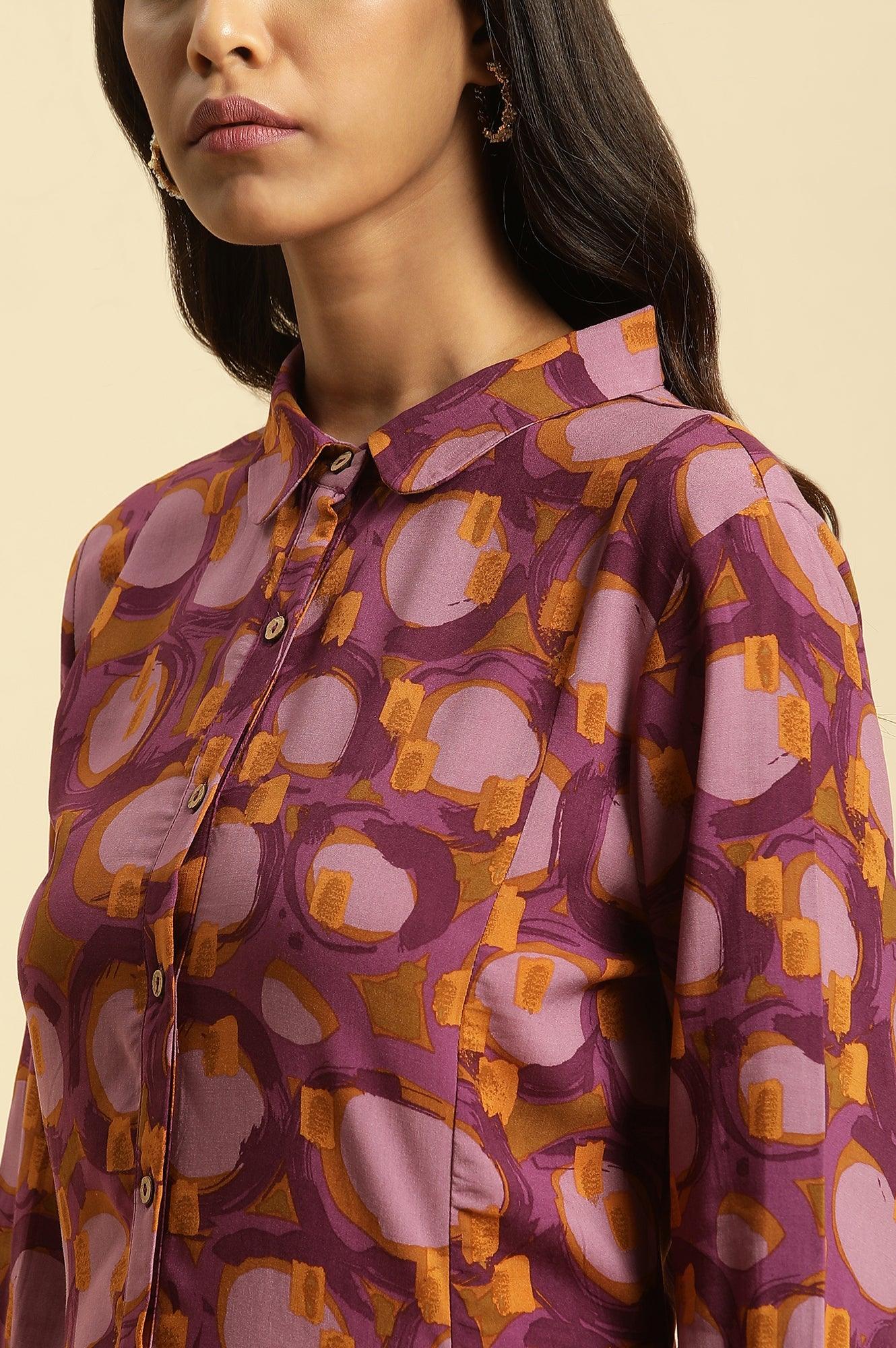 Purple Abstract Printed A-Line Western Dress - wforwoman