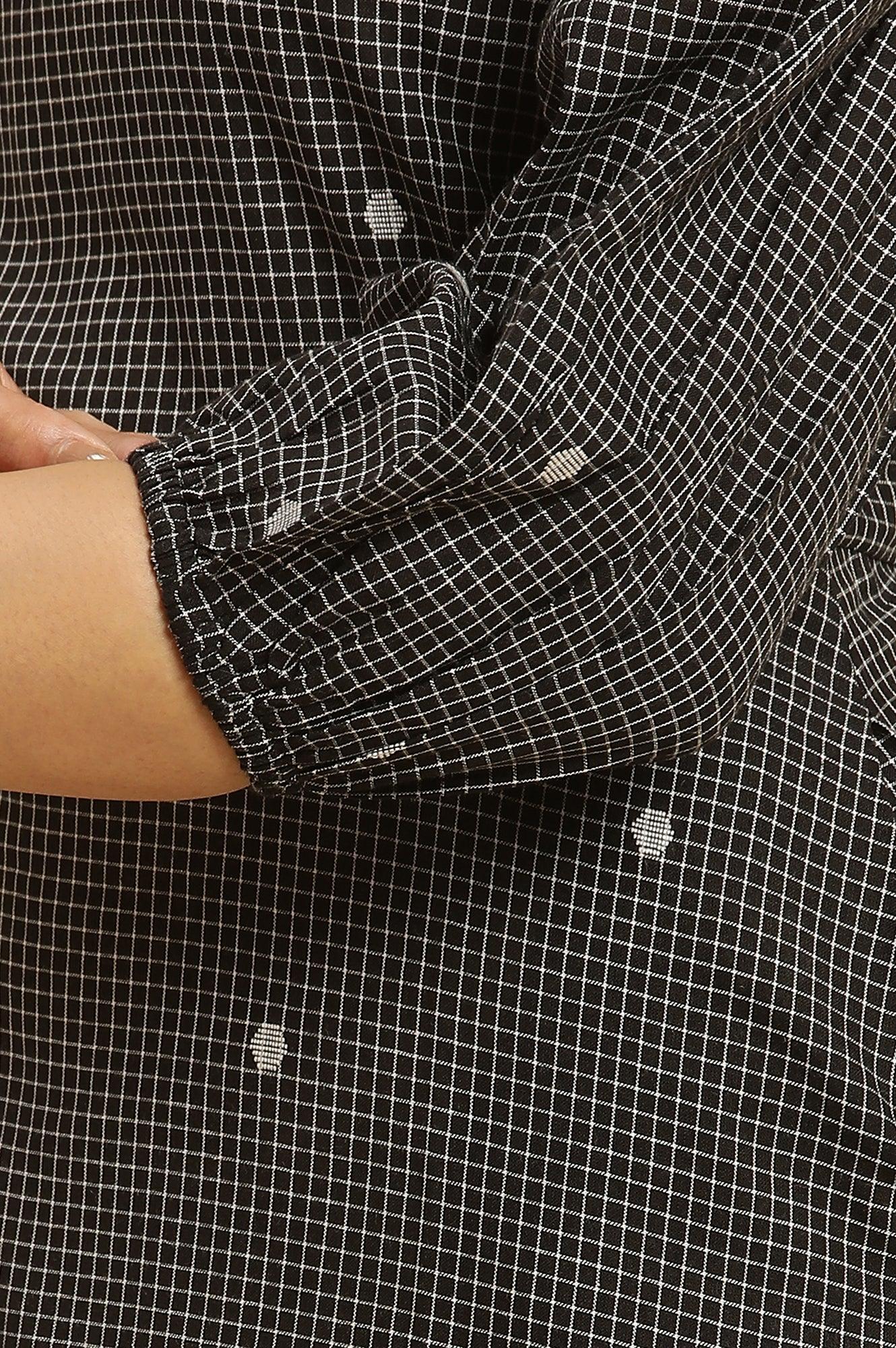 Black Polka Dot Printed Western Dress With Puff Sleeves - wforwoman