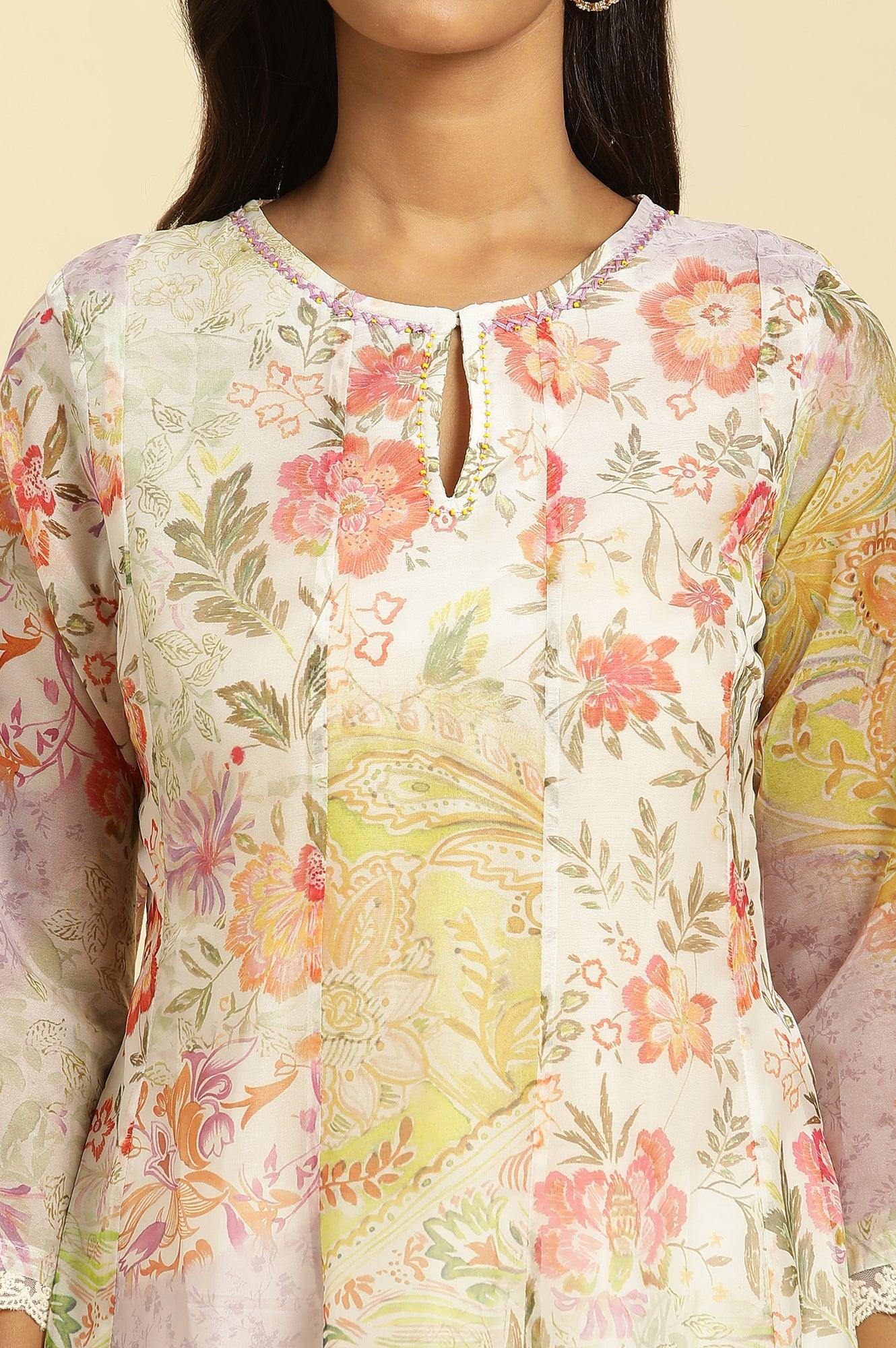 Soft Multi-Coloured Flared Organza Kurta - wforwoman