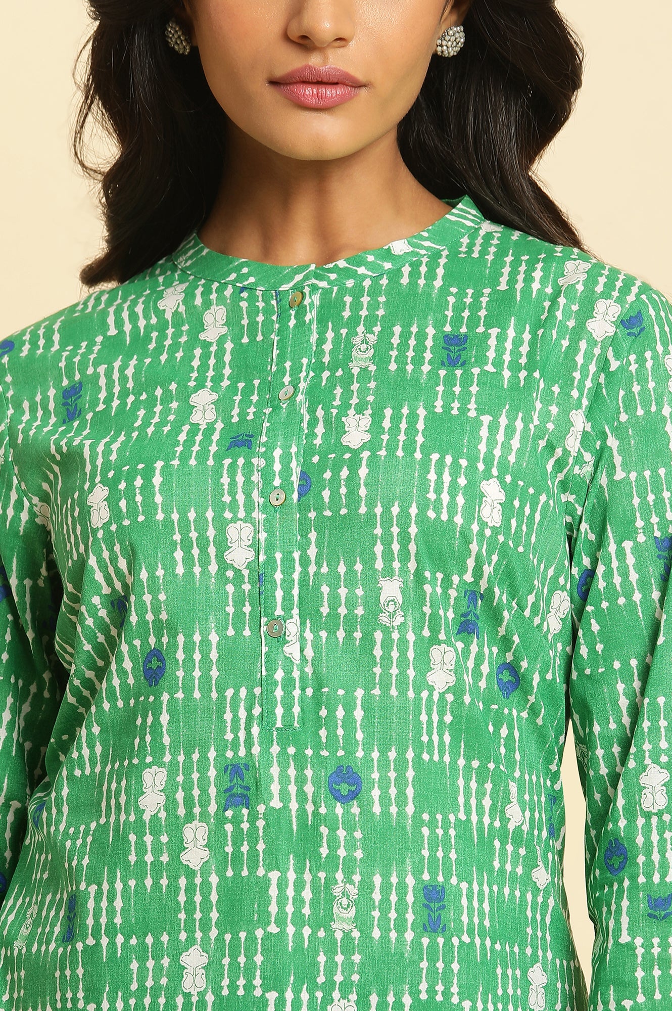 Green Printed Pure Cotton Straight Kurta and Parallel Pant Set
