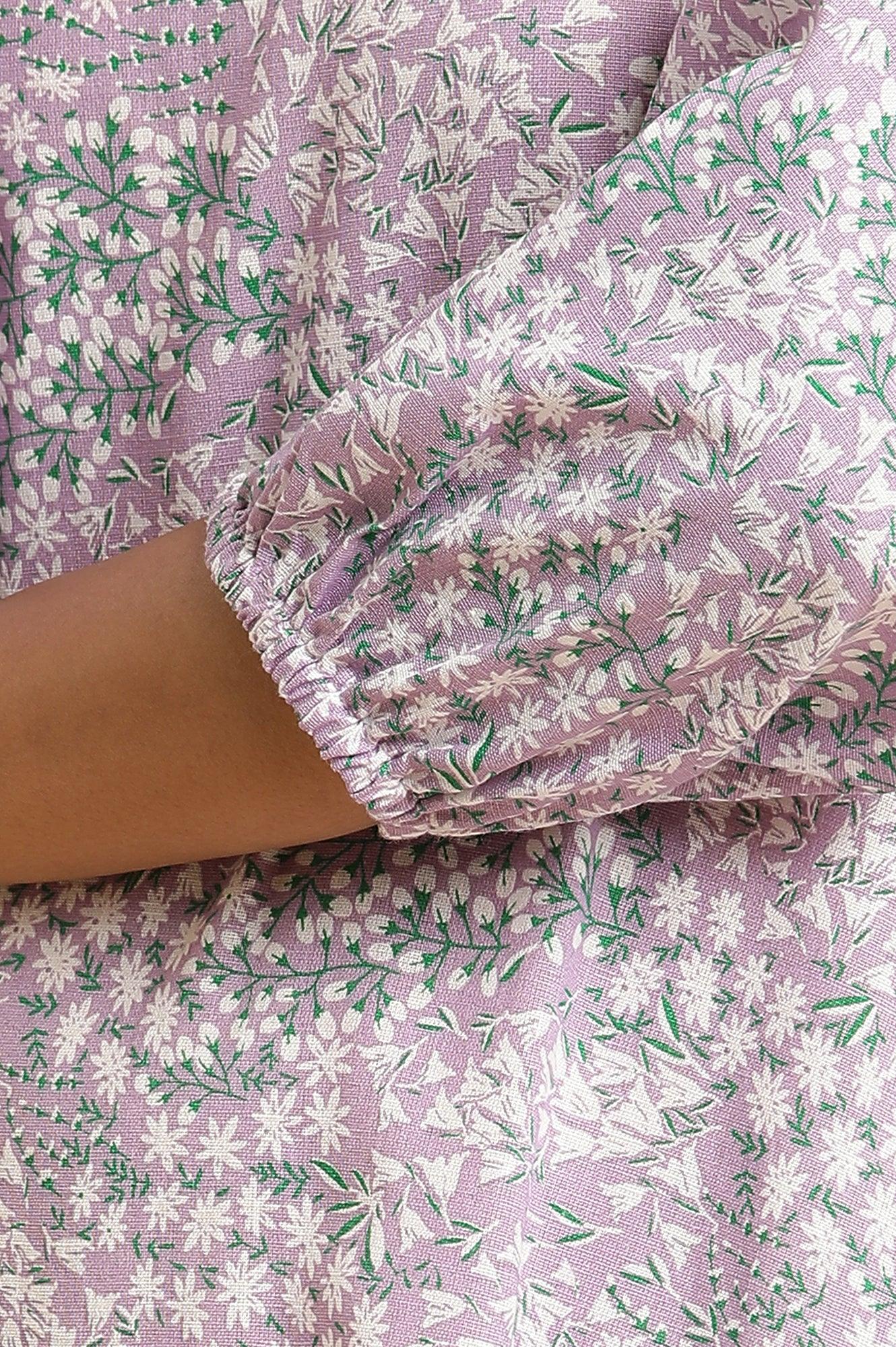 Purple Floral Printed Flared Long Dress - wforwoman