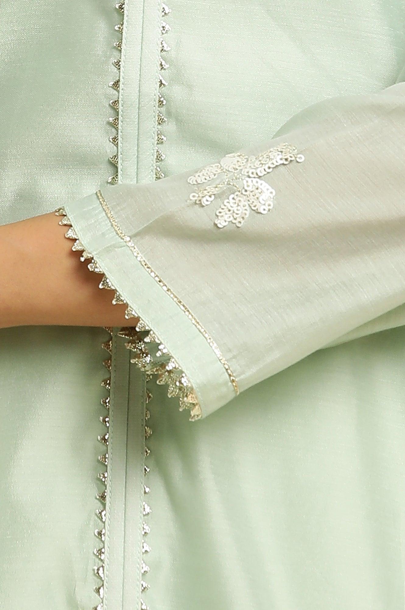 Mint Green Panelled Chanderi Kurta - wforwoman