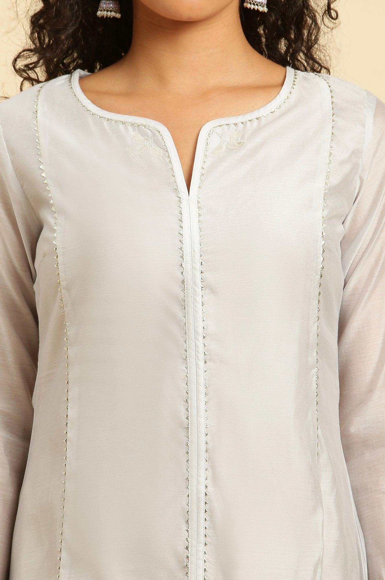 Grey Panelled Chanderi Kurta With Zari Embroidery. - wforwoman