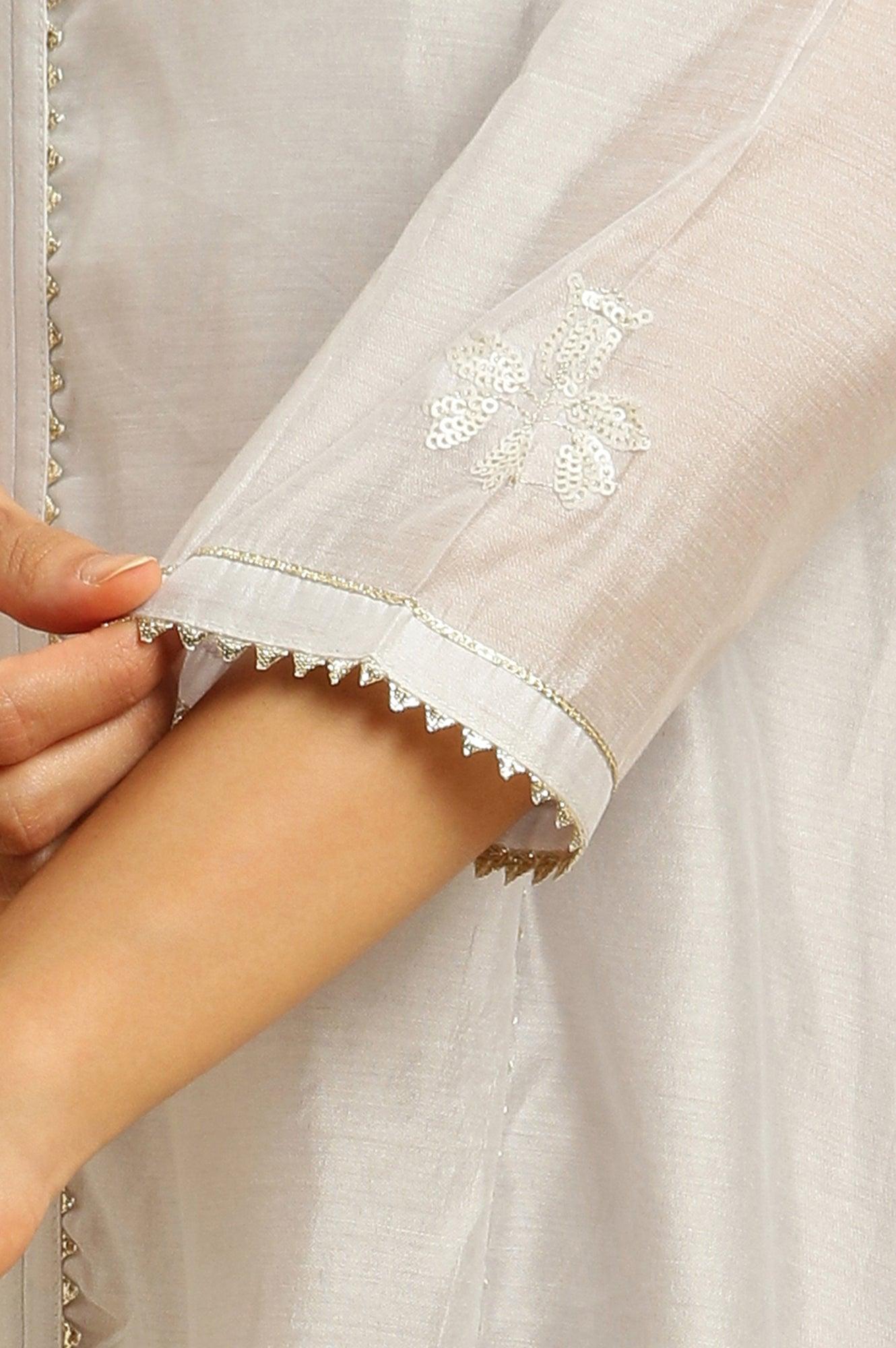 Grey Panelled Chanderi Kurta With Zari Embroidery. - wforwoman