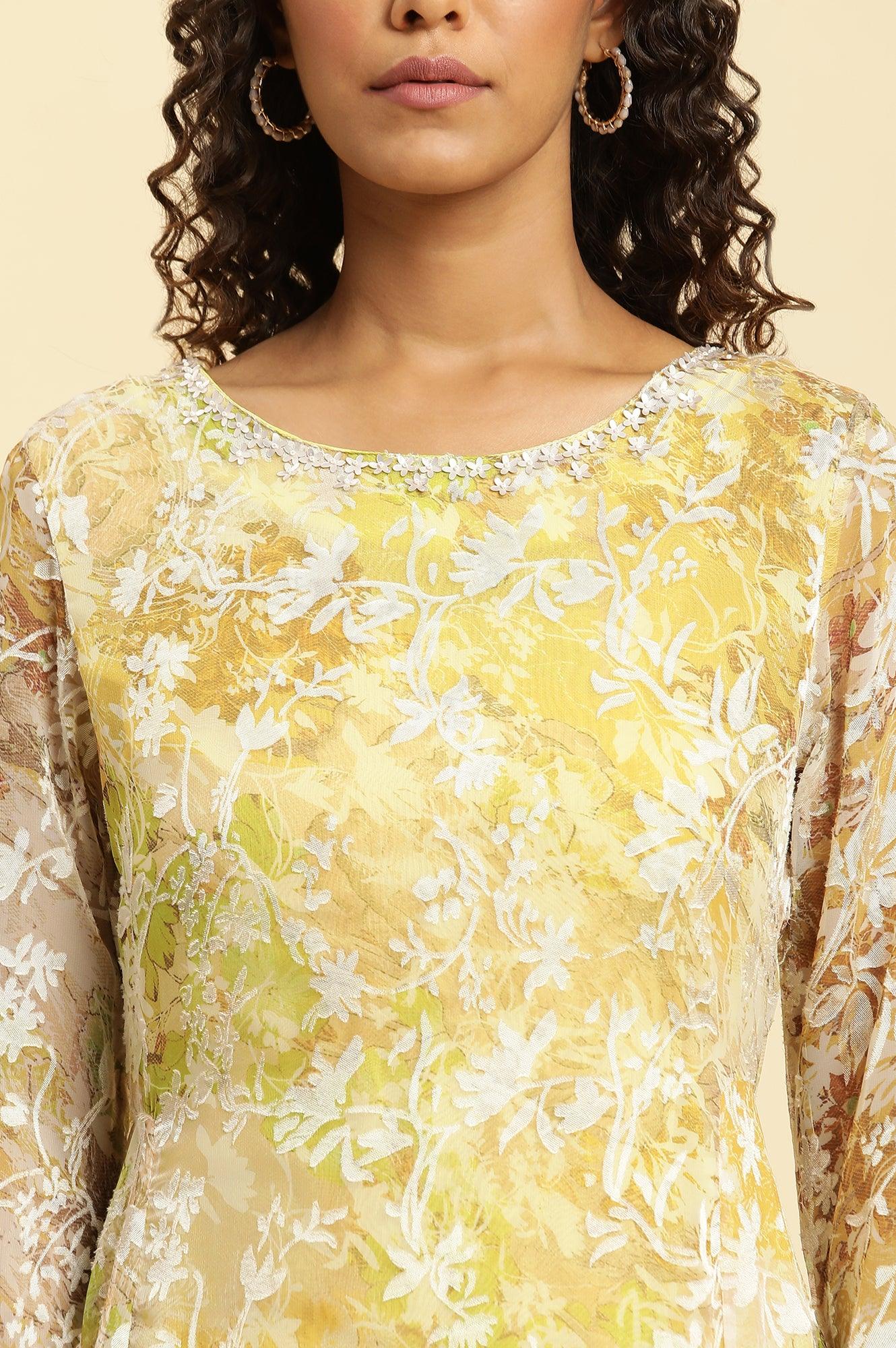 Yellow Self-Designed Flared Dress - wforwoman