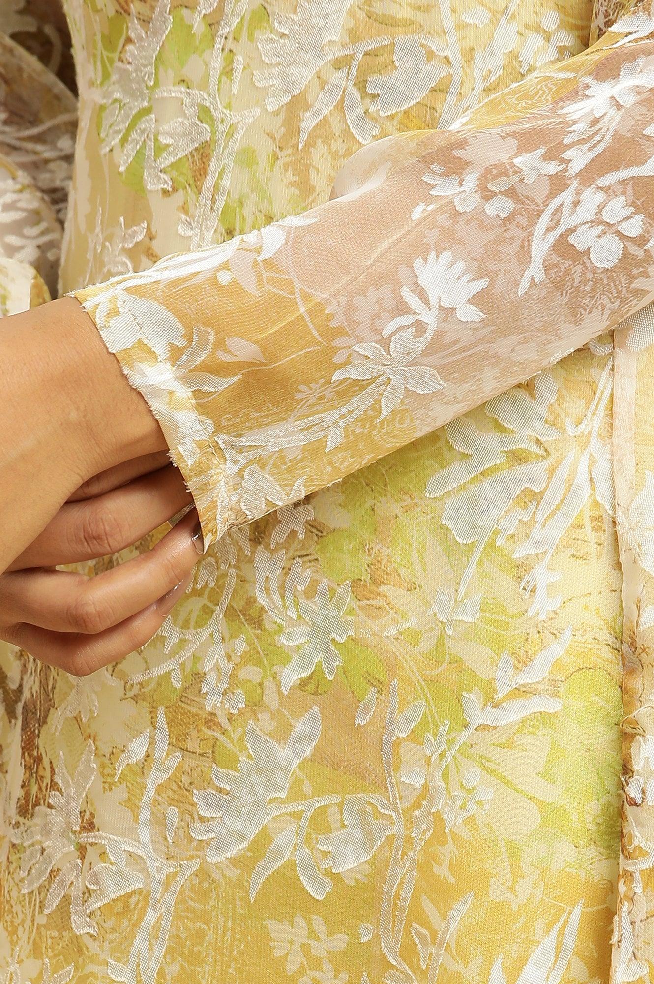 Yellow Self-Designed Flared Dress - wforwoman