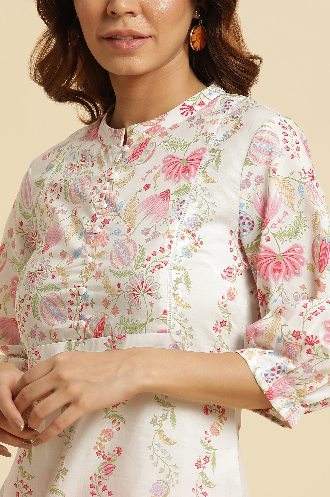 White Floral Lace Straight Cotton Kurta