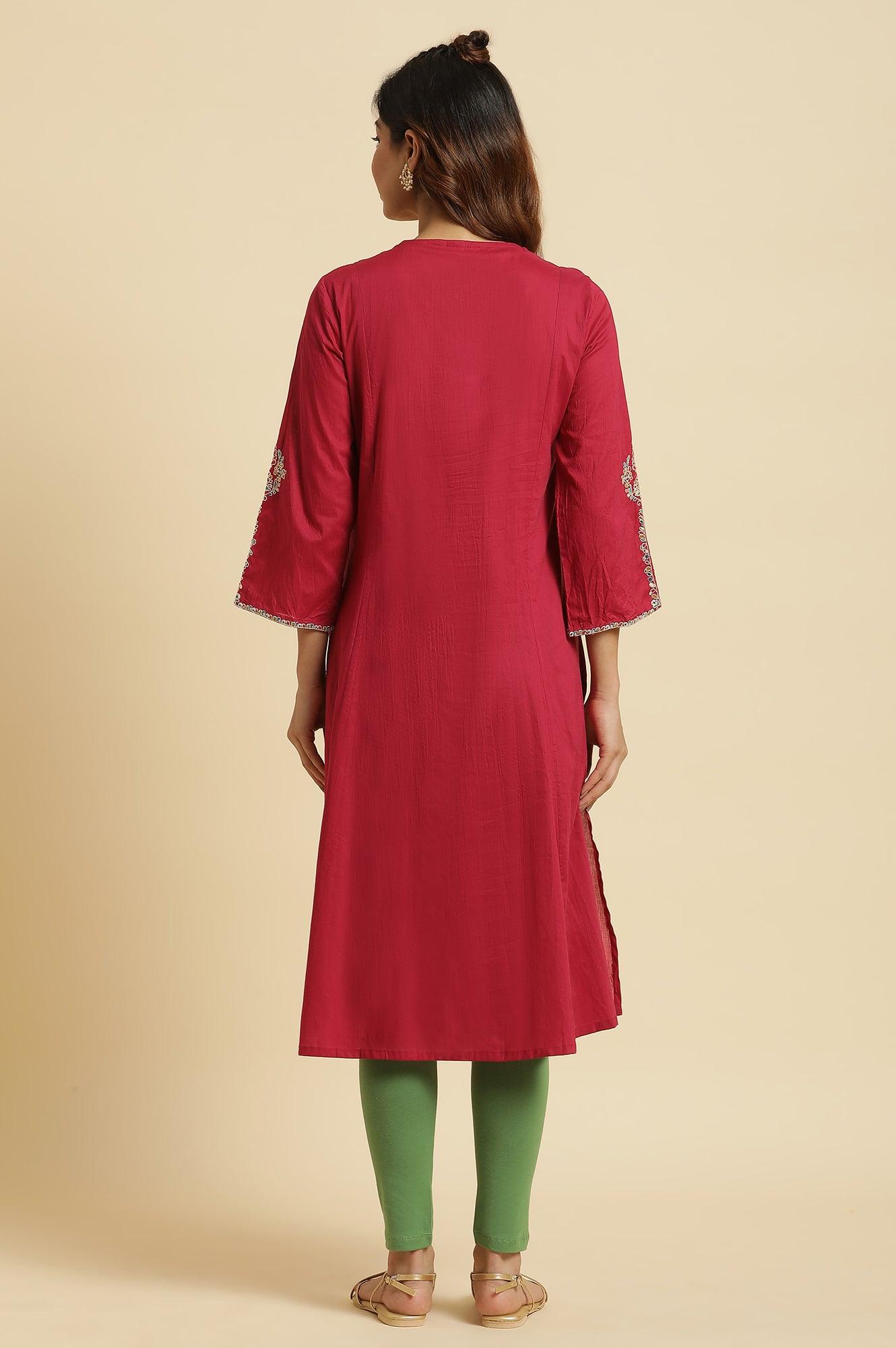 Maroon Embroidered Festive Kurta - wforwoman
