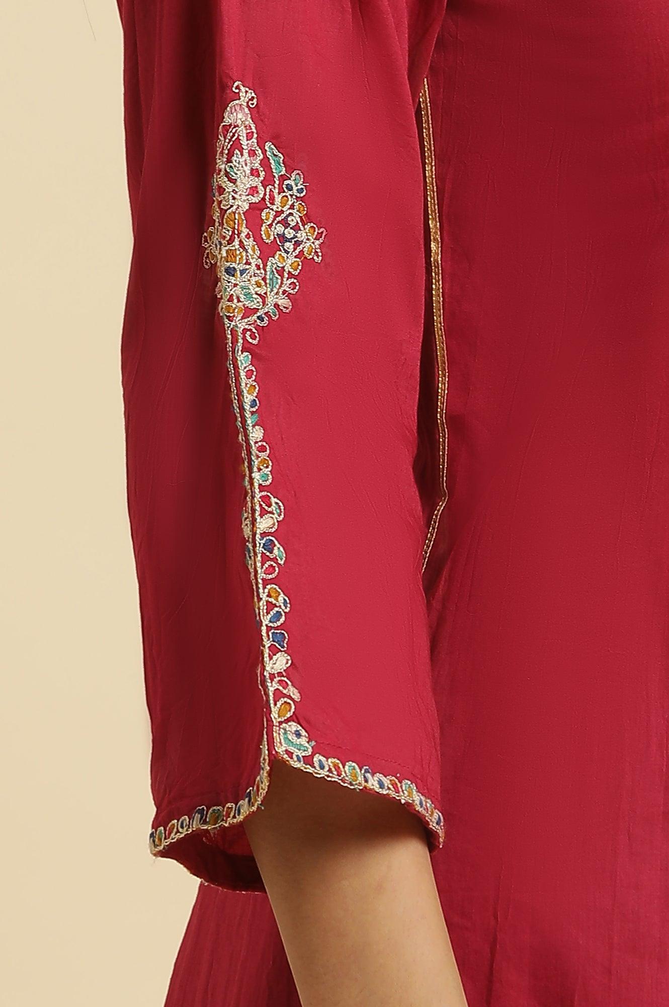 Maroon Embroidered Festive Kurta - wforwoman