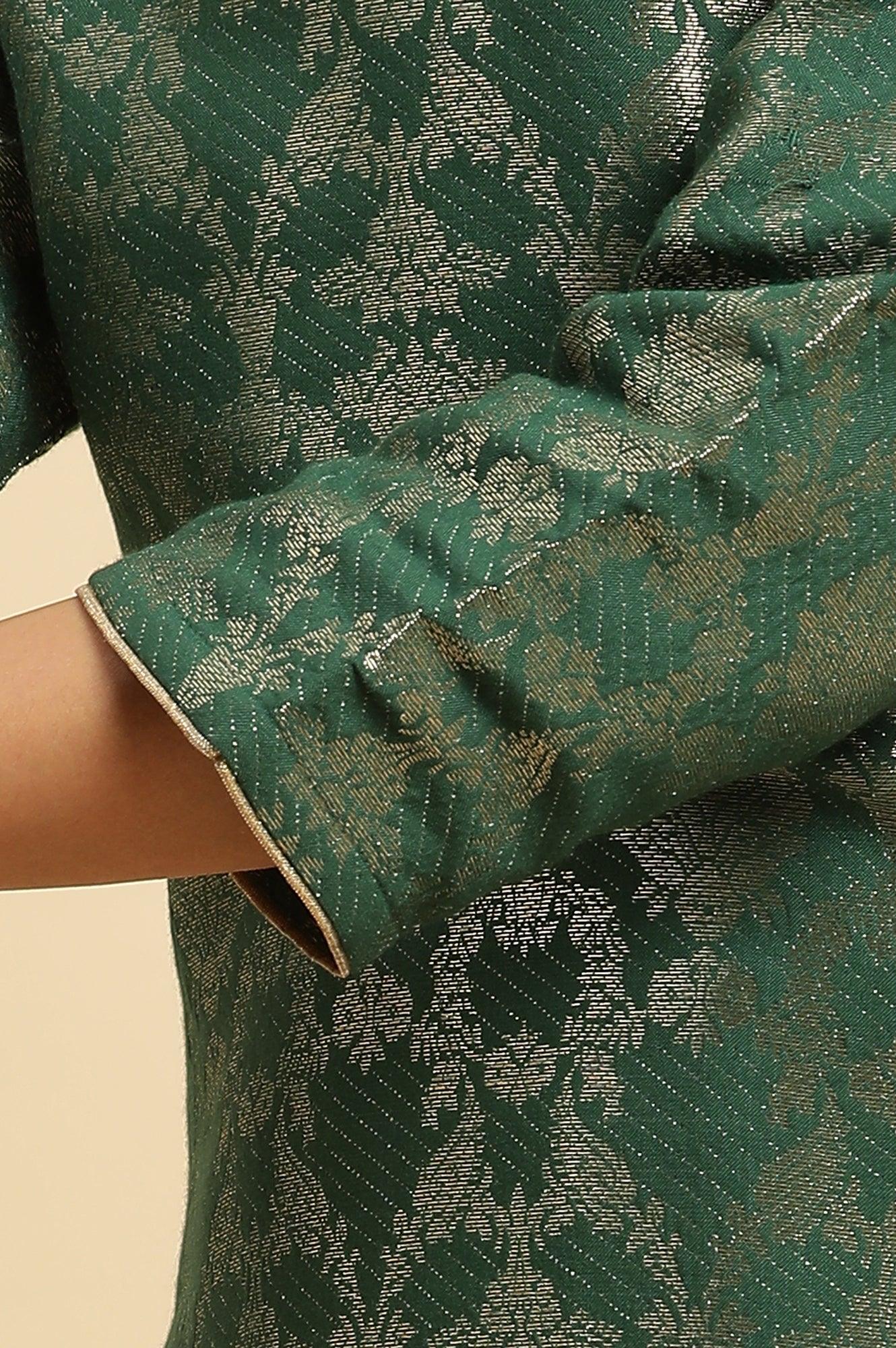 Green Rayon Jacquard Festive Kurta - wforwoman