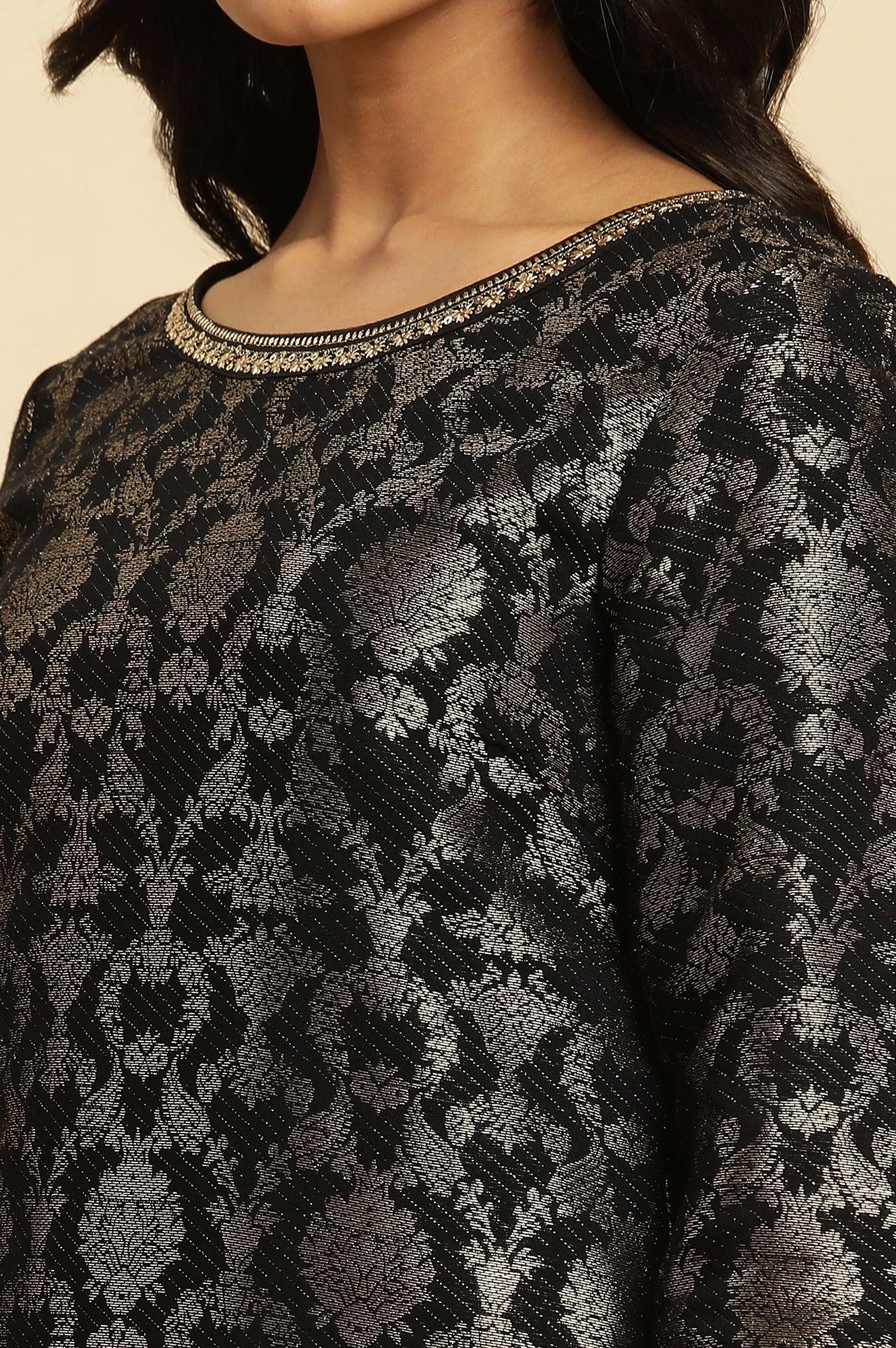 Black Rayon Jacquard Festive Kurta - wforwoman