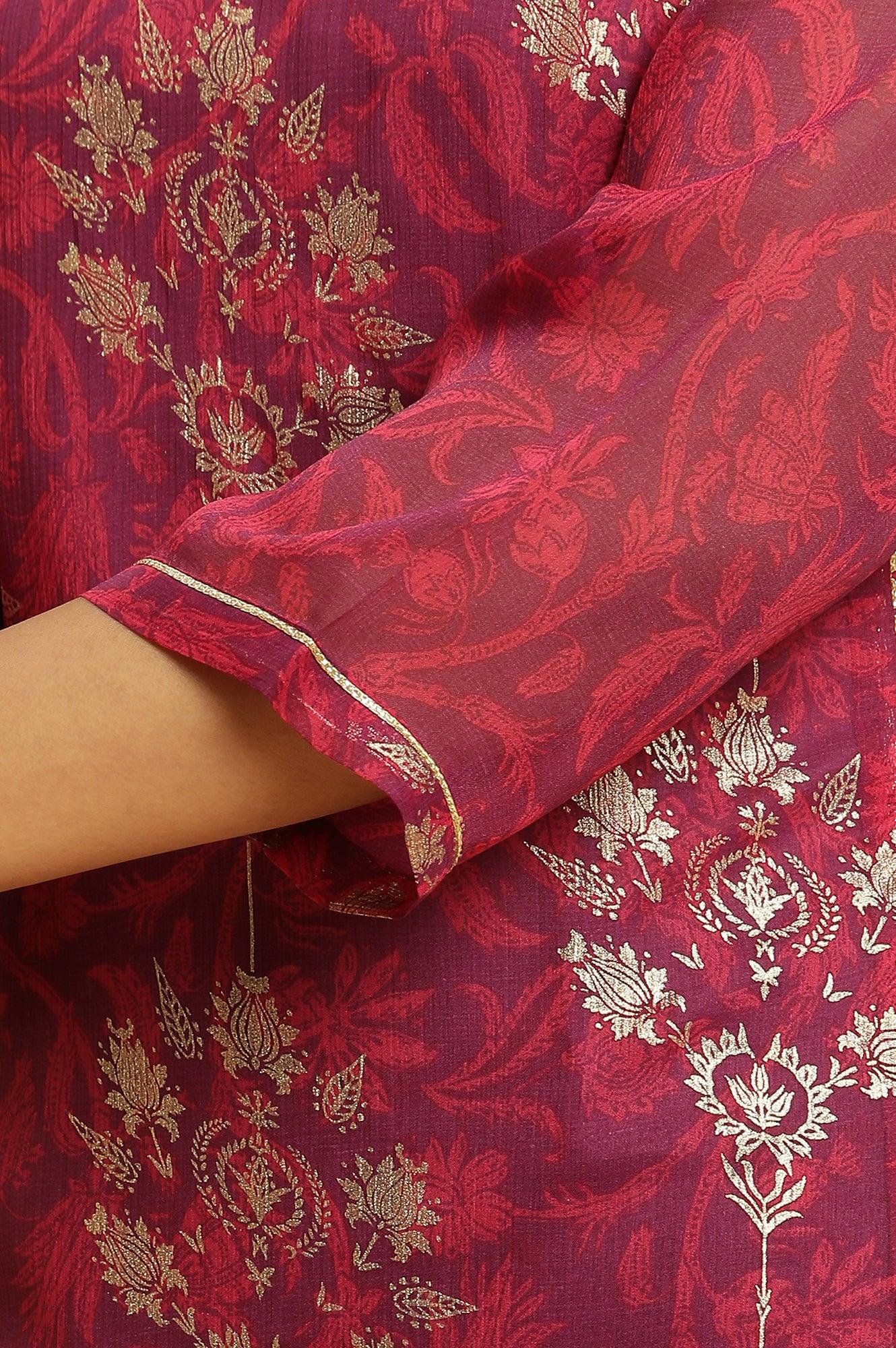Purple Floral Printed Kurta With Zari Embroidery - wforwoman