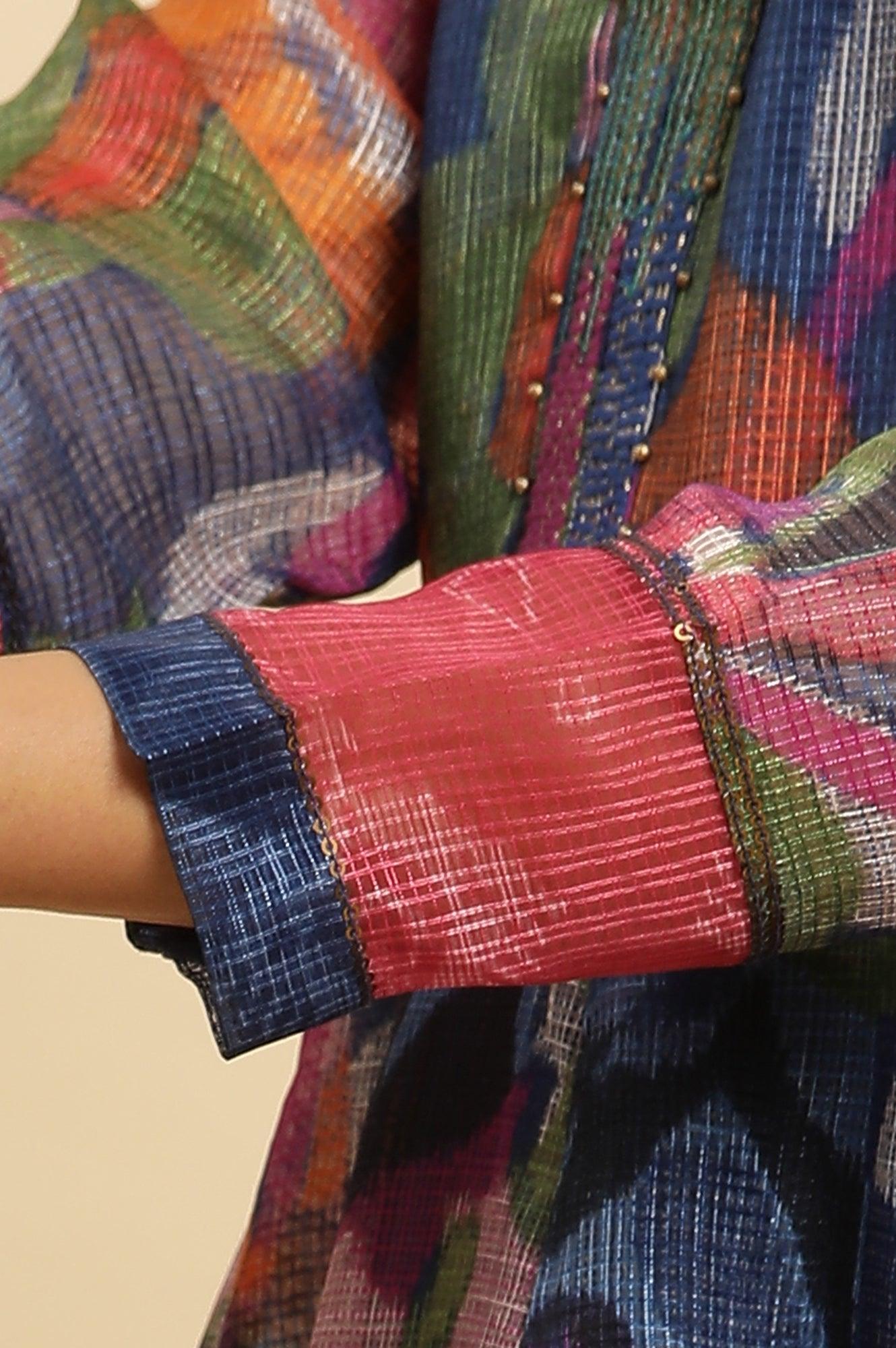 Multi-Coloured Layered Kota Ikat Printed Dress - wforwoman