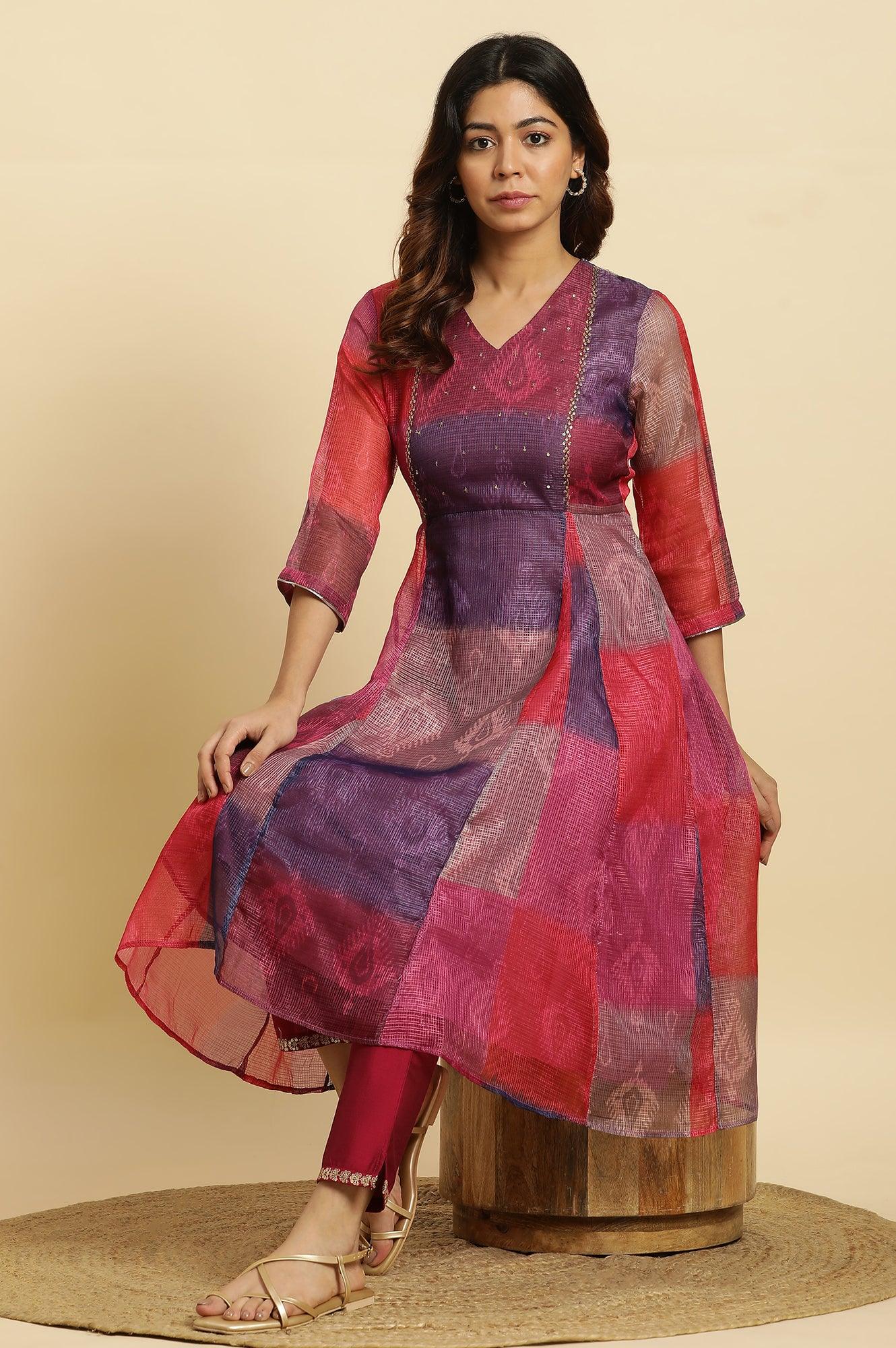 Multi-Coloured Ikkat Printed Kota Kurta - wforwoman