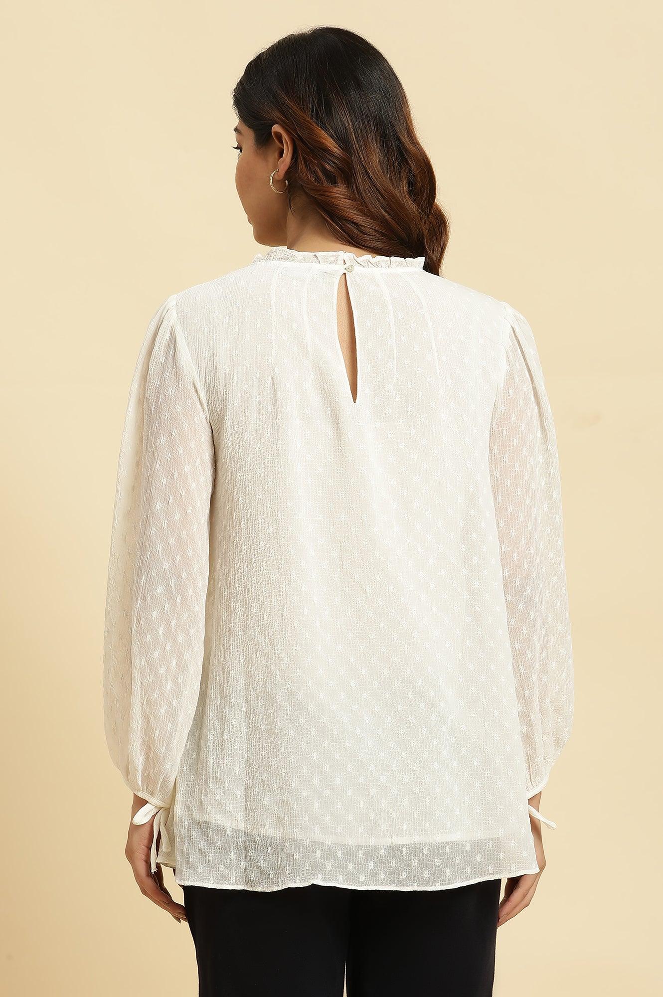 White Socking Chiffon Swiss Dot Western Top - wforwoman