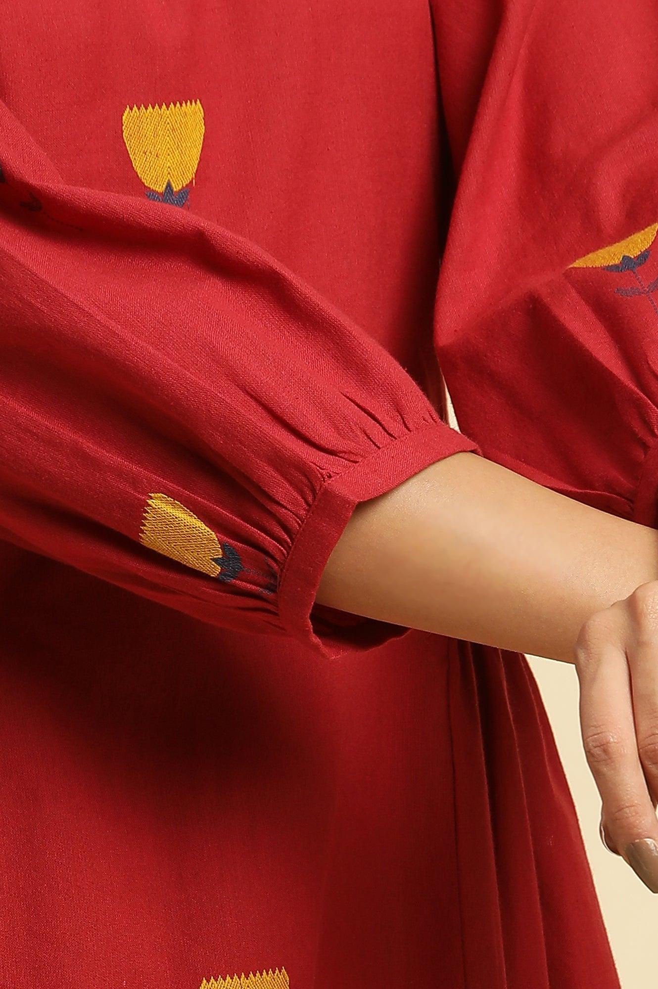 Red Yarn Dye Top With Smocking - wforwoman