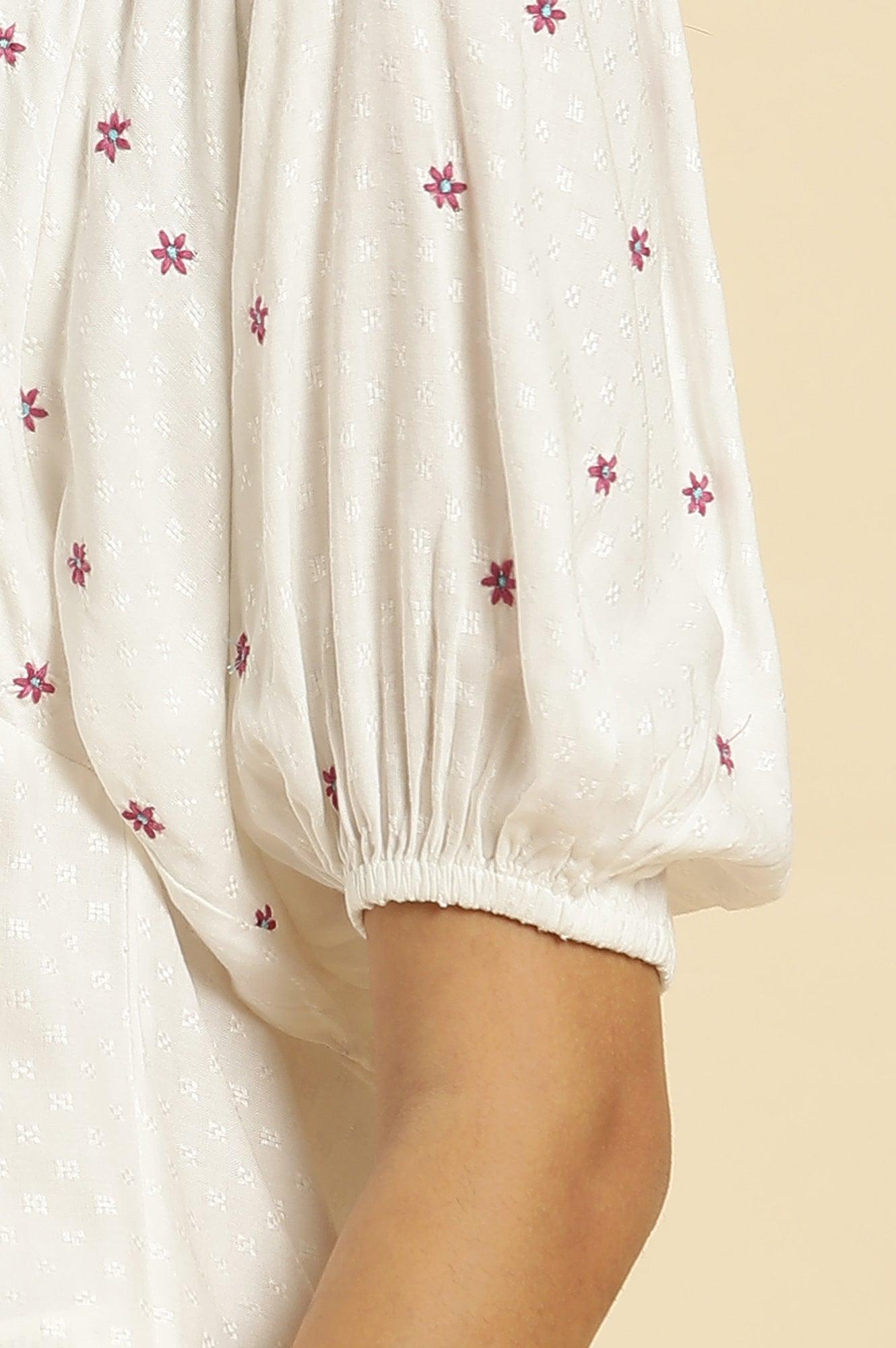 White Peplum Top With Embroidered Yoke - wforwoman