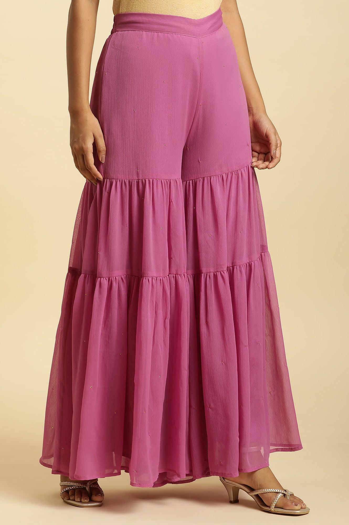 Purple Tiered Chiffon Sharara - wforwoman