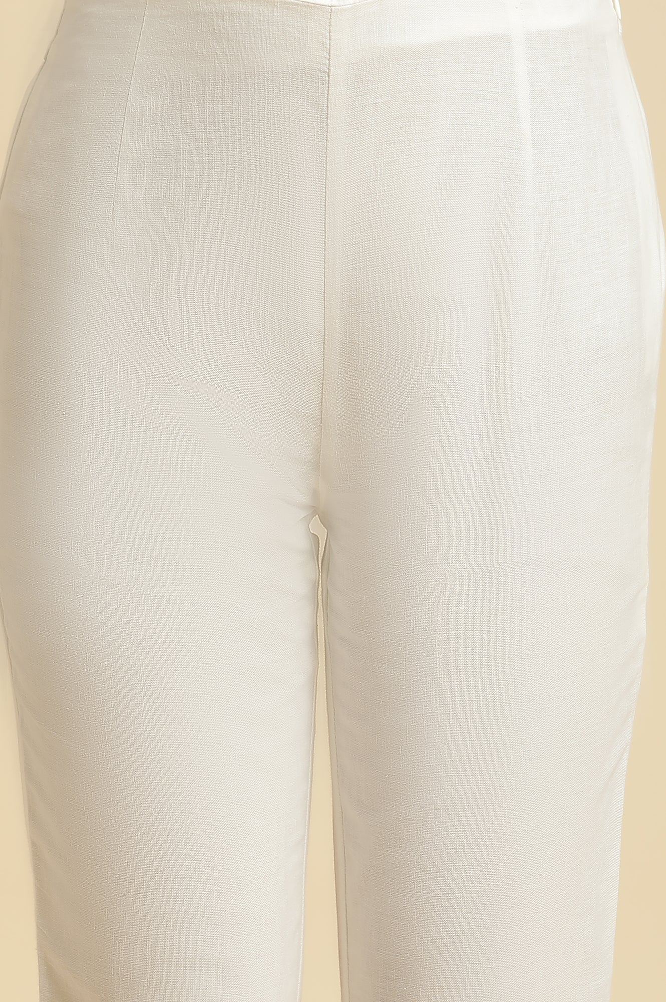 Ecru Floral Lace Cotton Flax Straight Kurta and Slim Pant Set