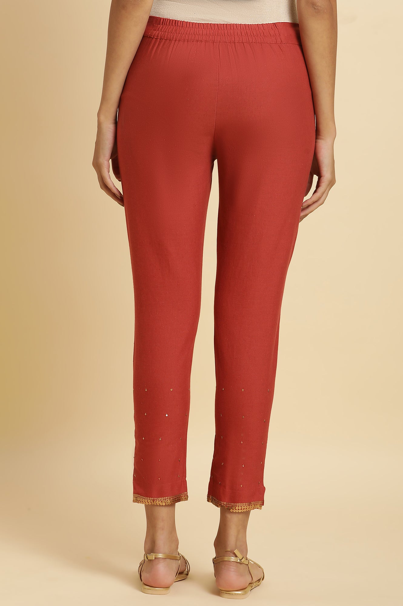 Red Geometric Printed American Crepe Straight Kurta with Slim Pant Set
