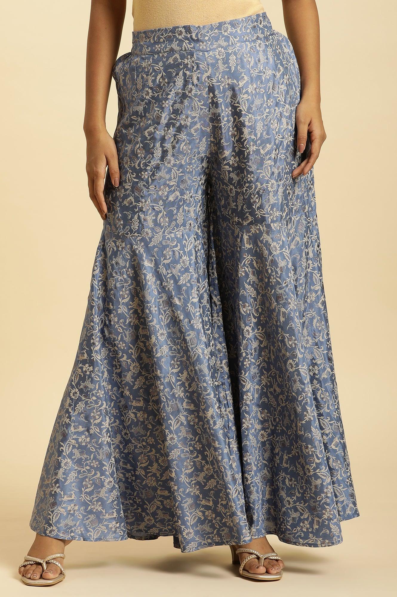 Blue Printed Festive Sharara - wforwoman