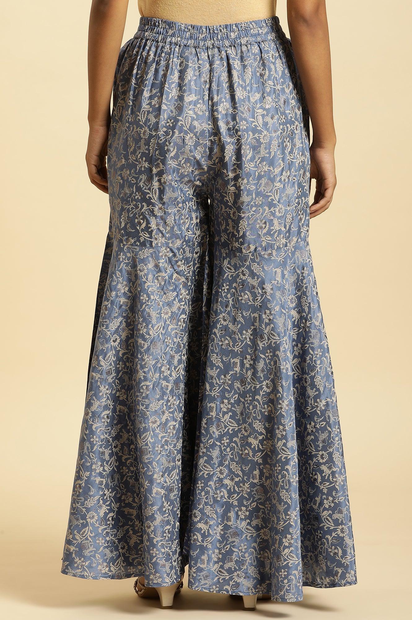 Blue Printed Festive Sharara - wforwoman