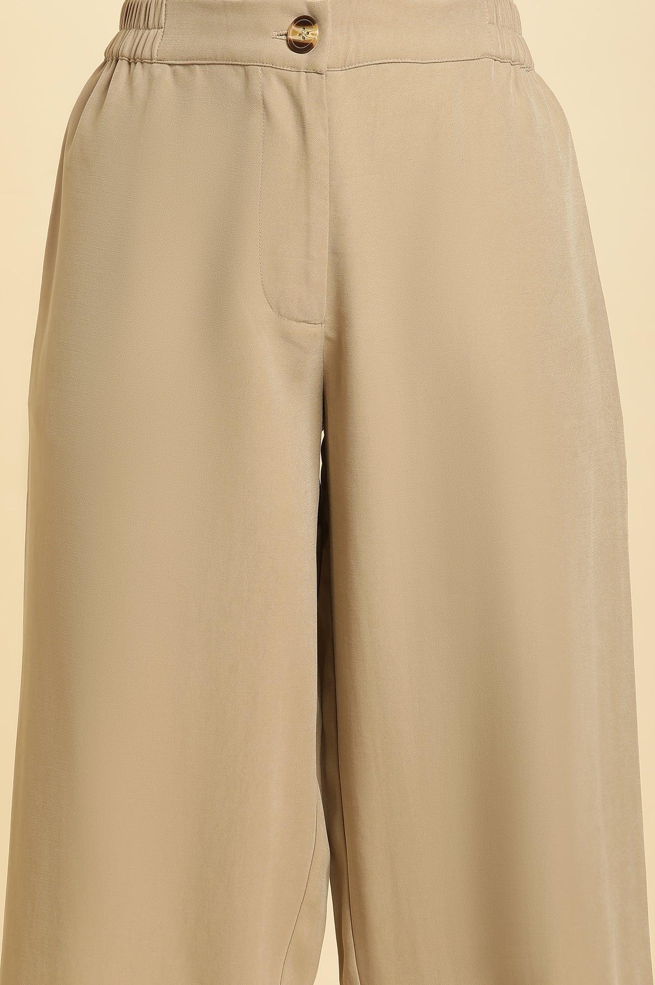 Beige Straight Western Straight Trouser - wforwoman