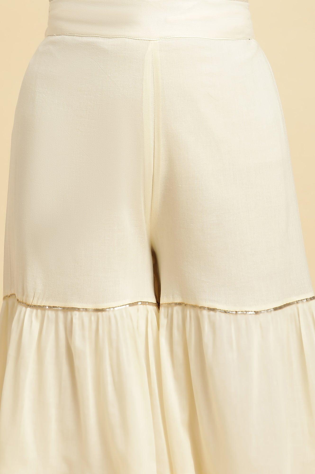 Ecru Tiered Cotton Sharara With Gota - wforwoman