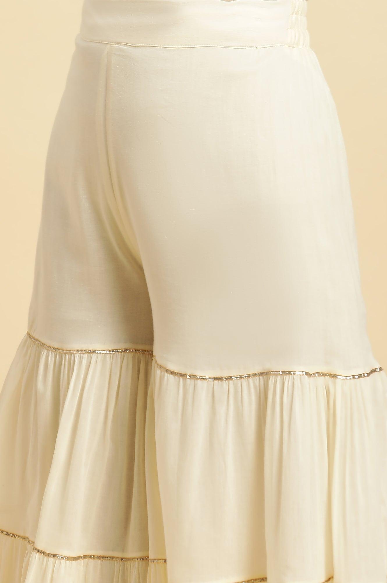 Ecru Tiered Cotton Sharara With Gota - wforwoman