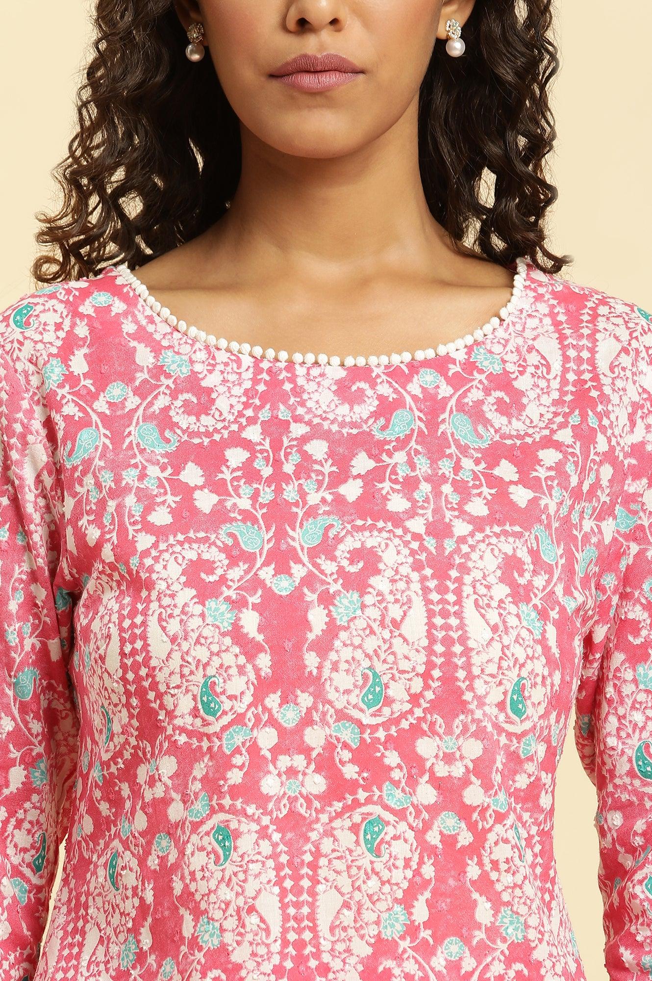Pink Printed Straight Kurta And Pants Co-Ord Set - wforwoman