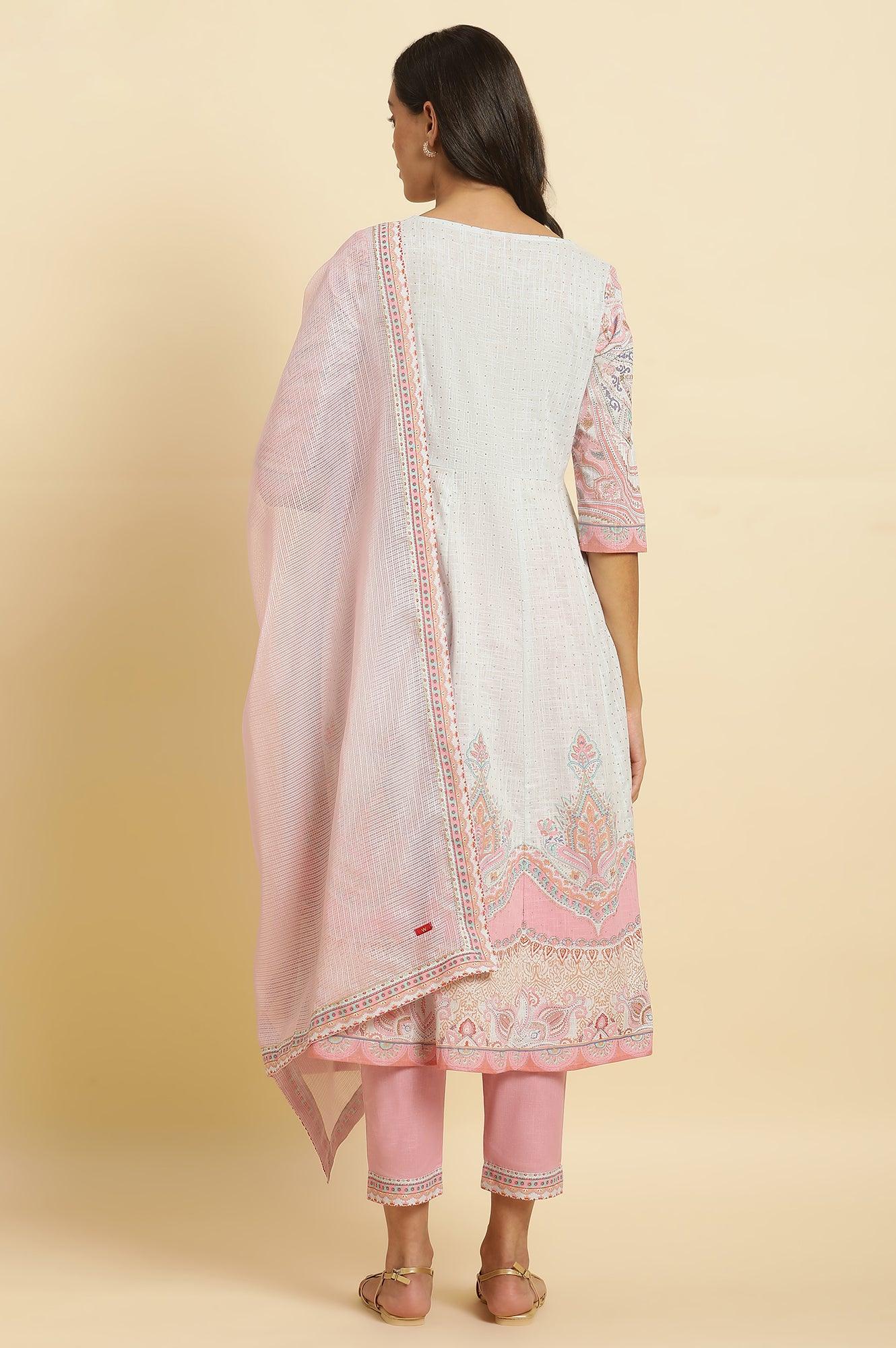 Blue Paisley Printed Anarkali Kurta, Pants & Dupatta Set - wforwoman