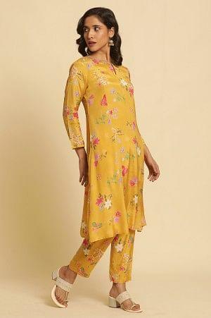 Yellow Printed Embroidered Kurta, Pants And Dupatta Set - wforwoman