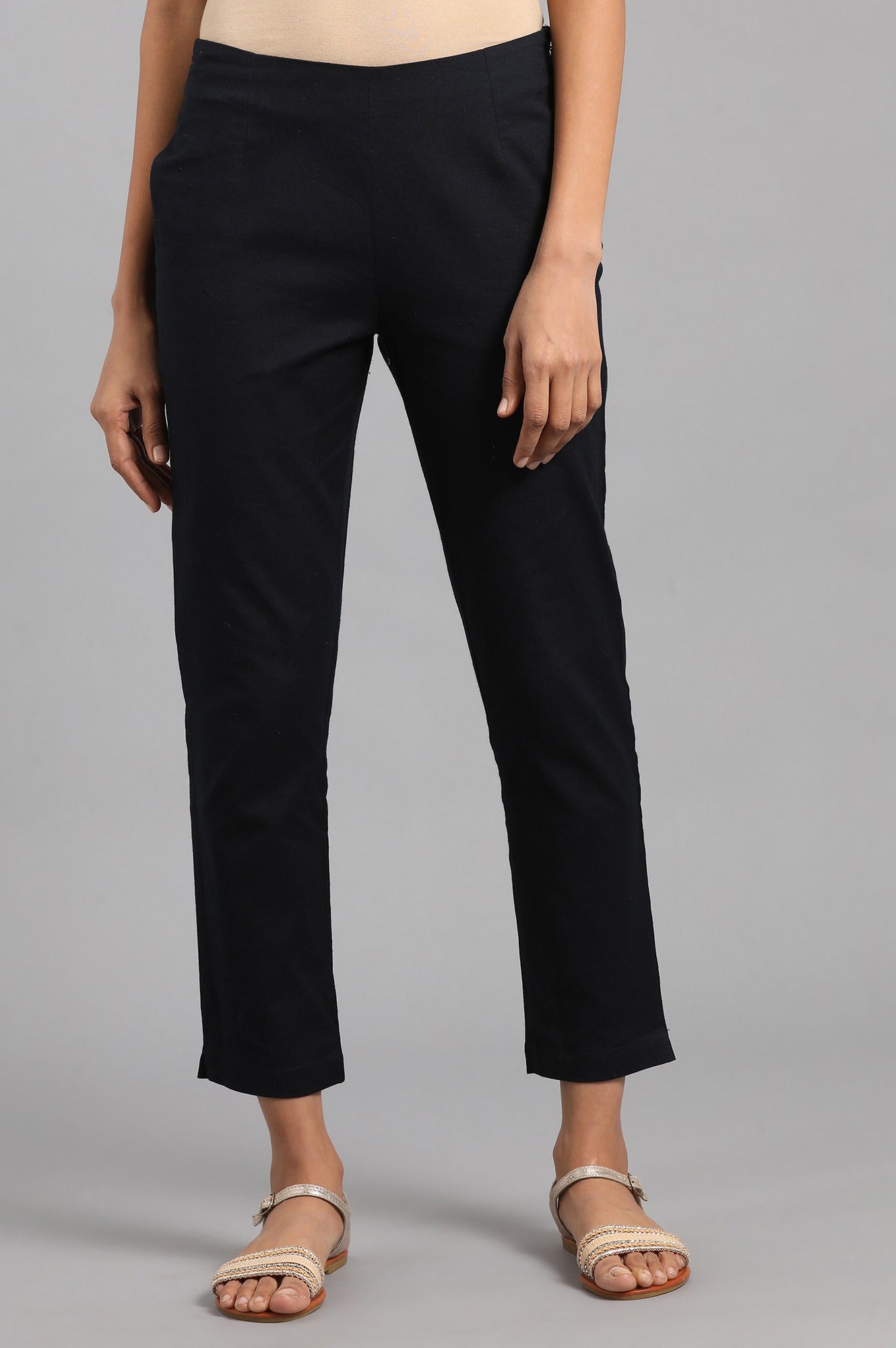 Dark Blue Floral Printed Pure Cotton Straight Kurta with Slim Pant Set