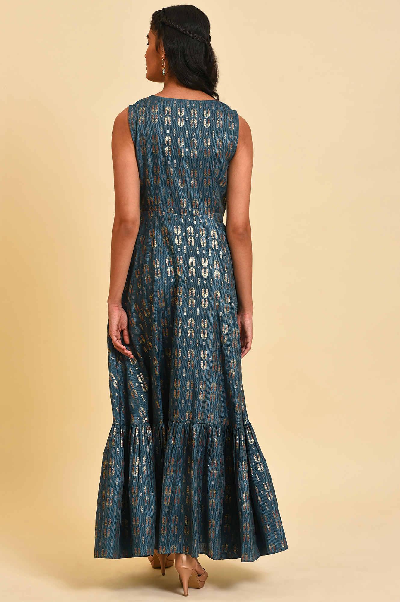 Green Embroidered Gillet & Tiered Dress Set - wforwoman