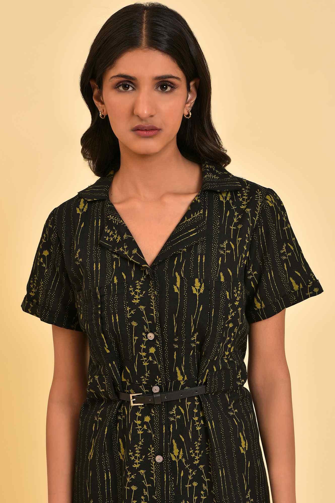Black Floral Printed Vacation Dress - wforwoman