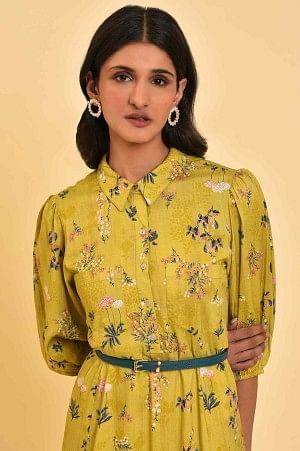 Yellow Floral Printed Long Summer Dress - wforwoman