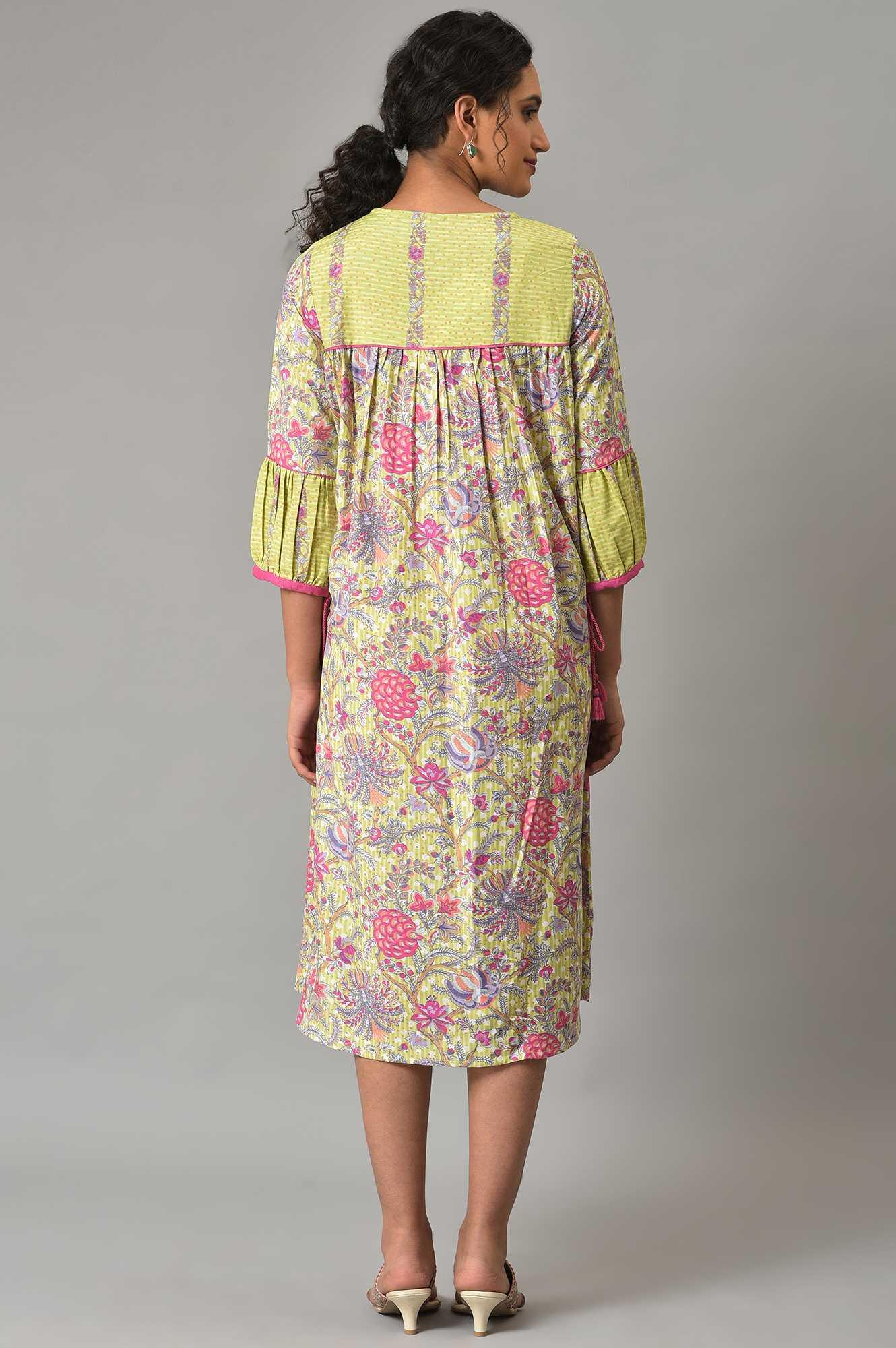 Green Printed Godget Summer Dress - wforwoman