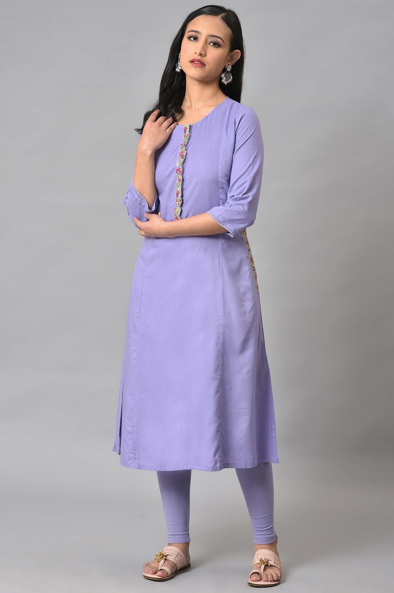 Voilet Embroidered A-Line kurta - wforwoman