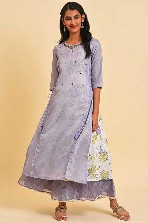 Purple Kota Layered Printed Plus Size kurta - wforwoman