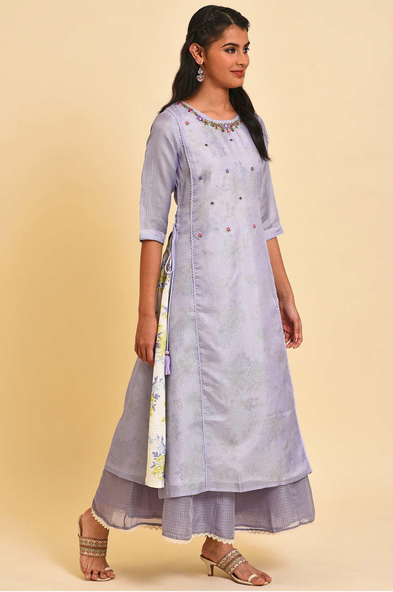 Purple Kota Layered Printed kurta - wforwoman