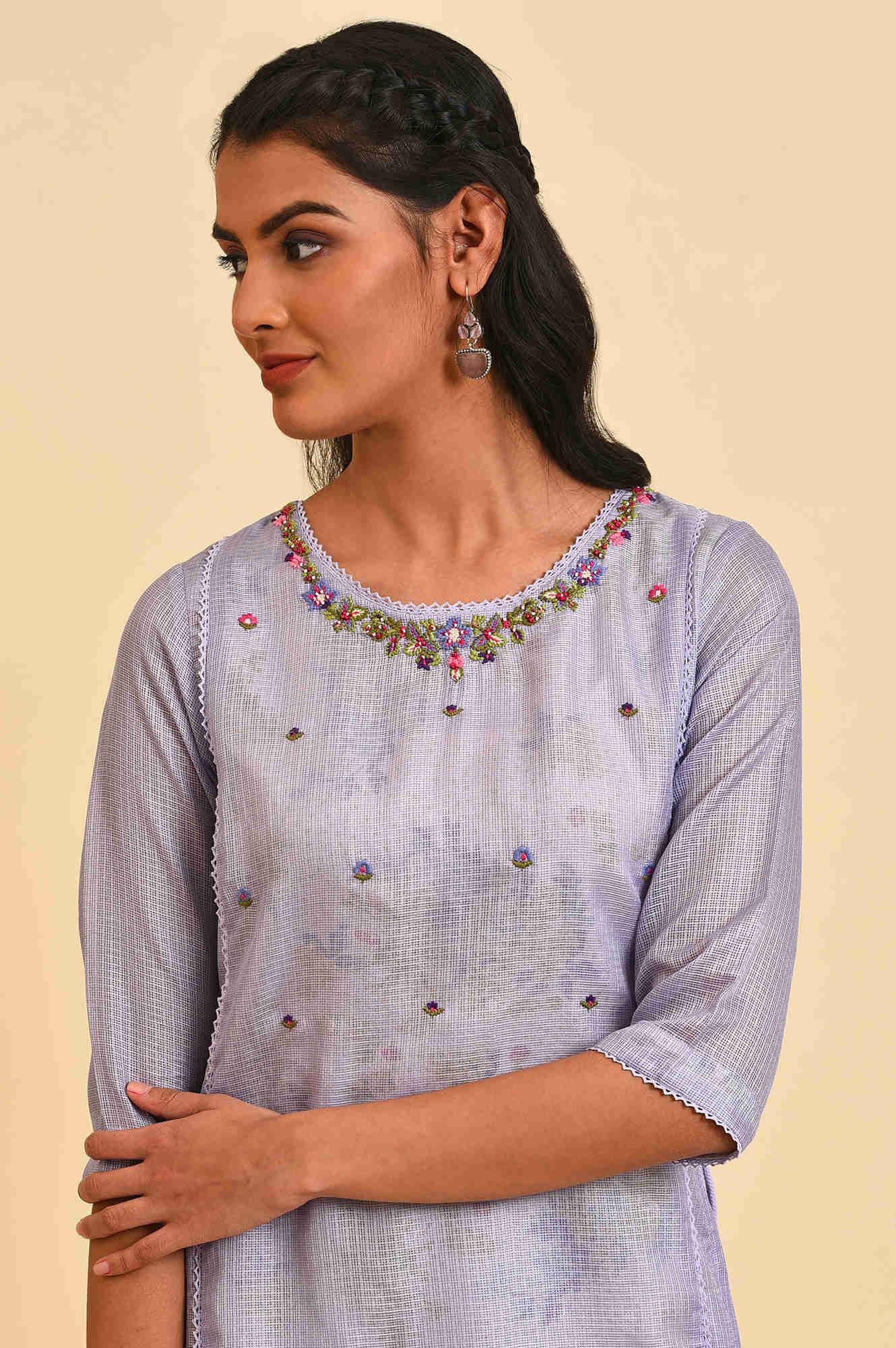 Purple Kota Layered Printed kurta - wforwoman